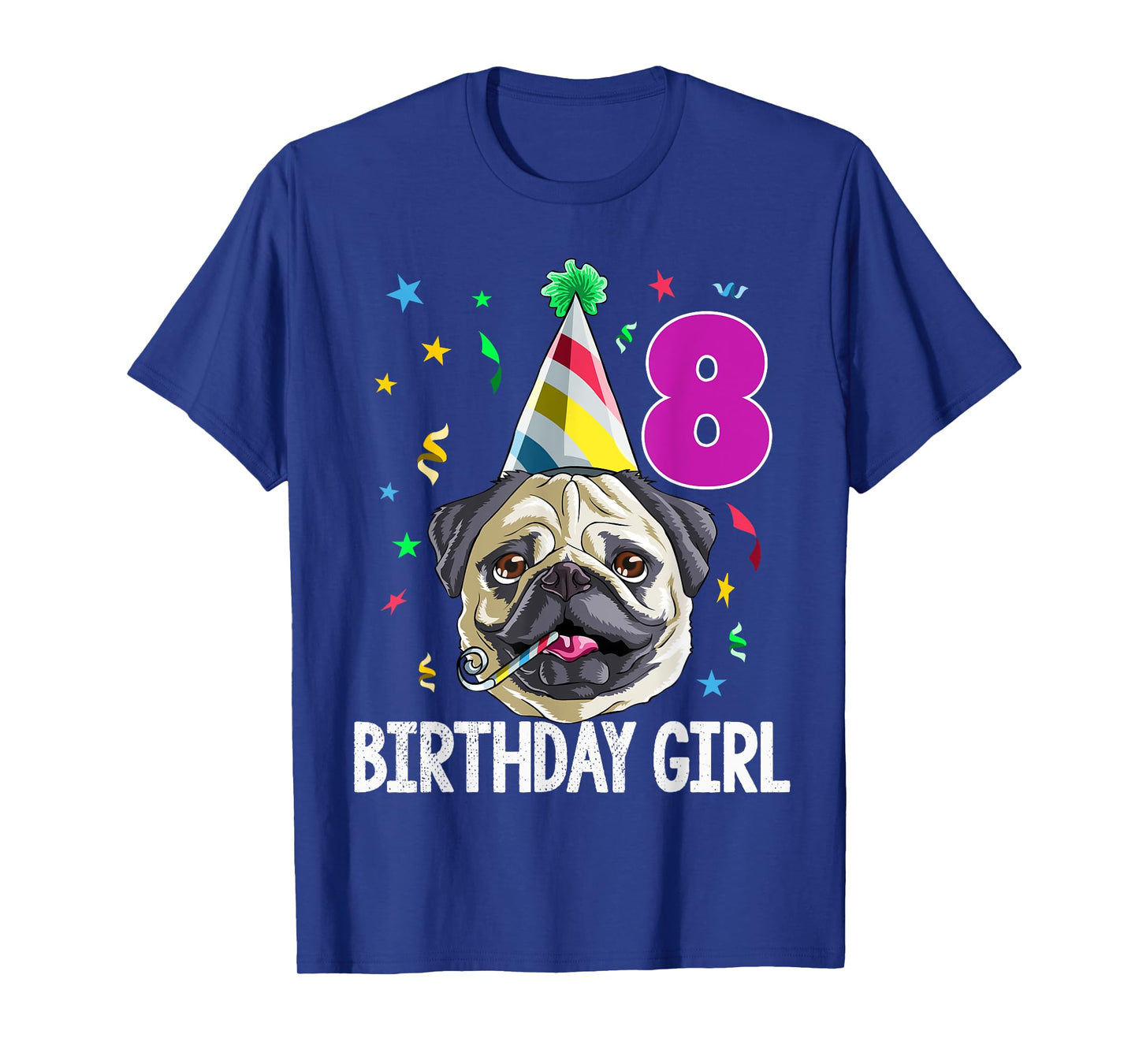 Pug Birthday Girl 8th 8 T Shirt Kids Girls Gift Idea Party T-Shirt