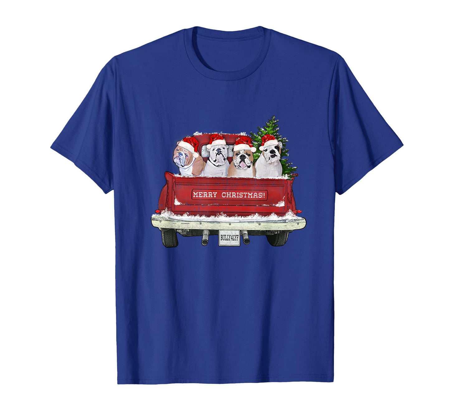English Bulldogs Vintage Farm Truck Christmas T-Shirt