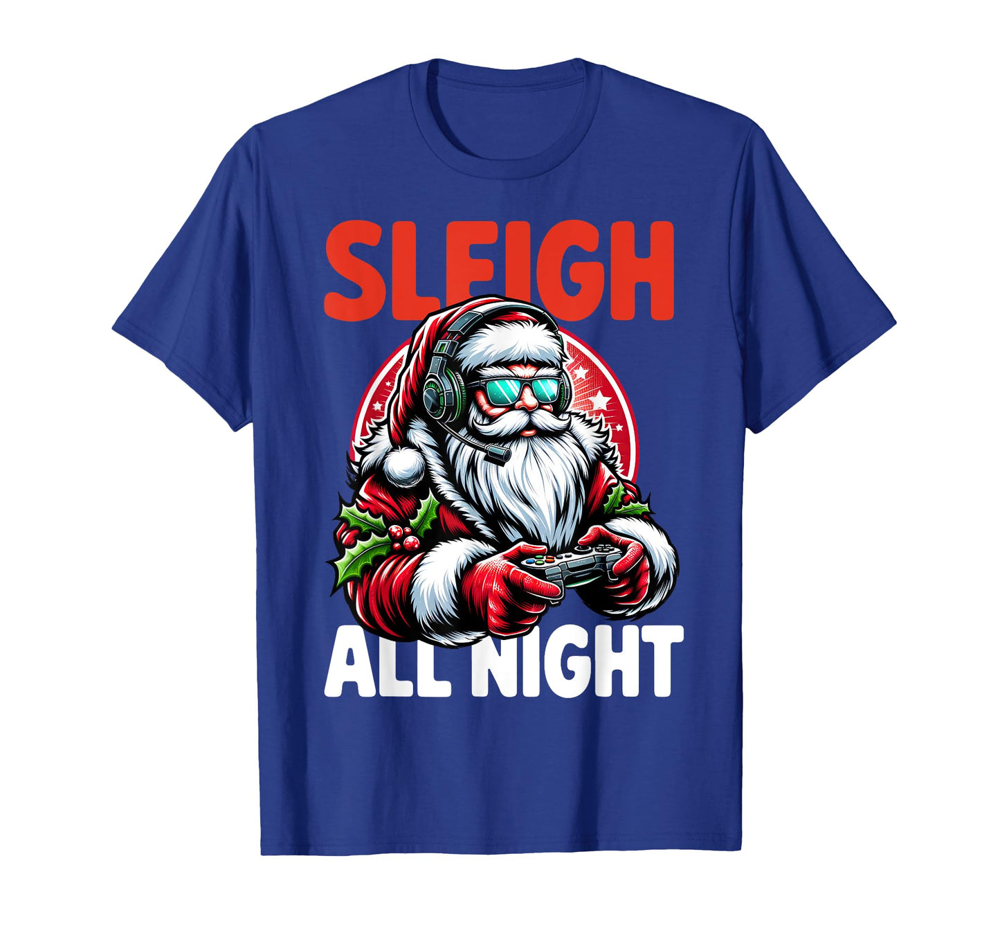 Christmas Gamer Boys Sleigh All Night Video Game Santa Xmas T-Shirt