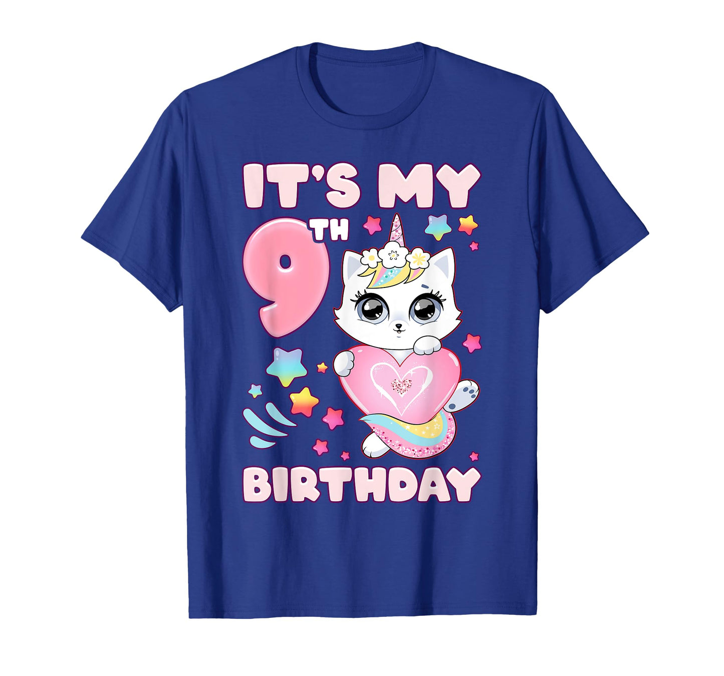 Birthday girl 9 years old, cat, unicorn, 9th birthday T-Shirt