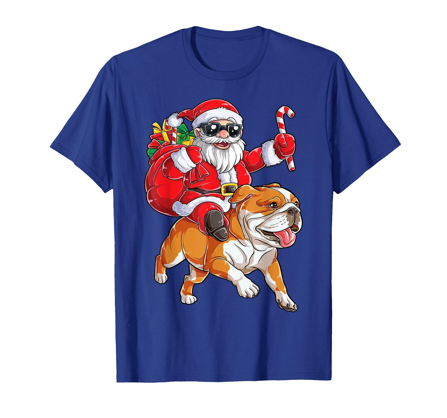 Christmas Santa Claus Riding English Bulldog Xmas Boys Dog T-Shirt