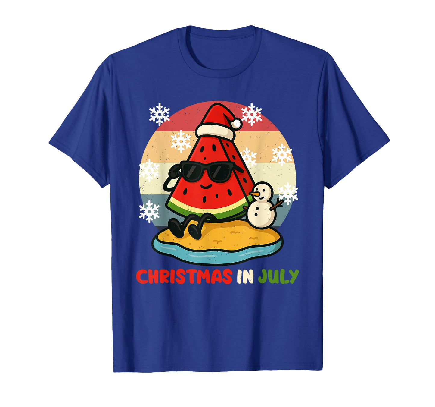 Watermelon Santa Hat Snowman Christmas In July Summer X-mas T-Shirt