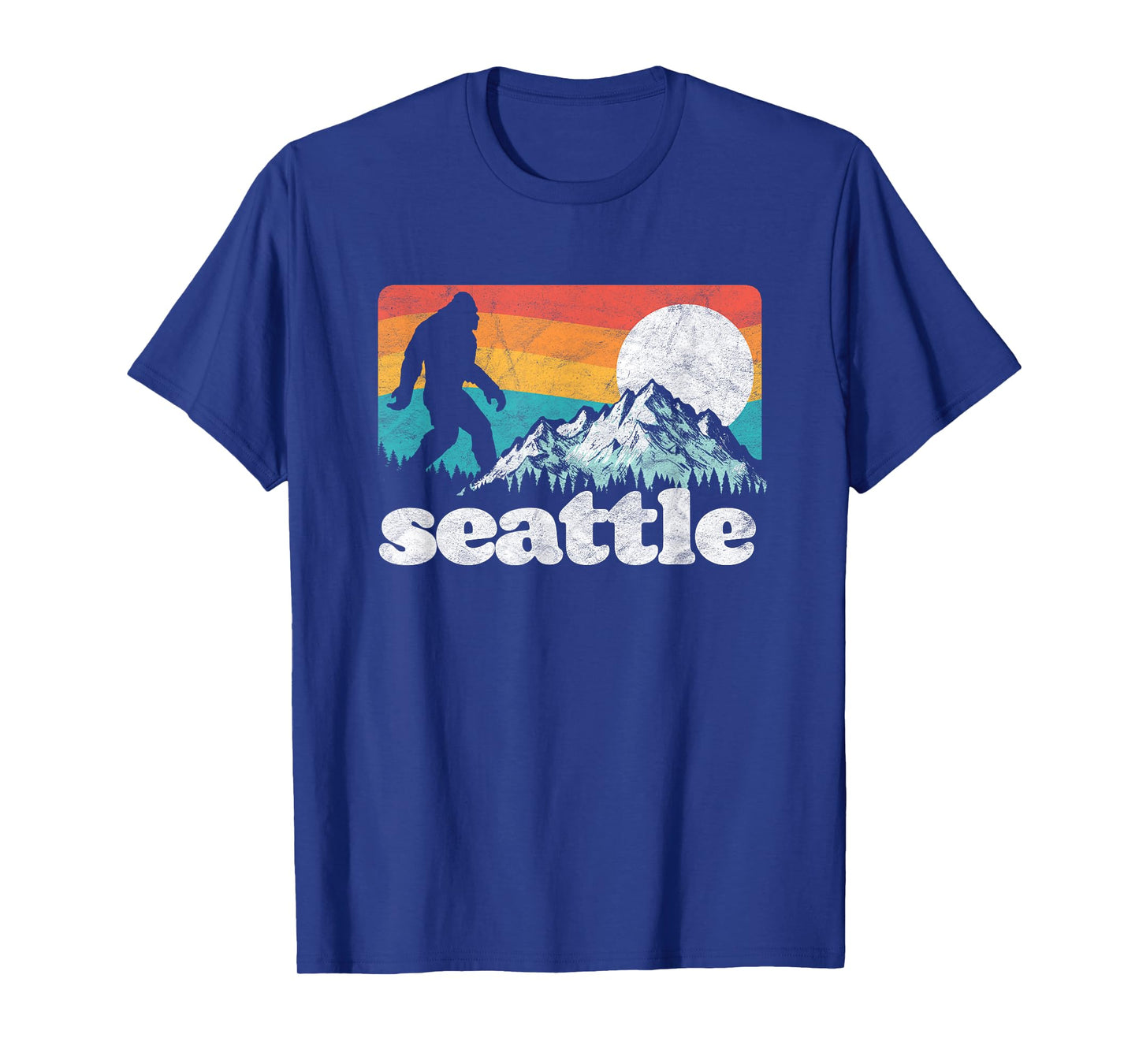 Seattle Washington Bigfoot Mountains Retro Distressed 80s T-Shirt