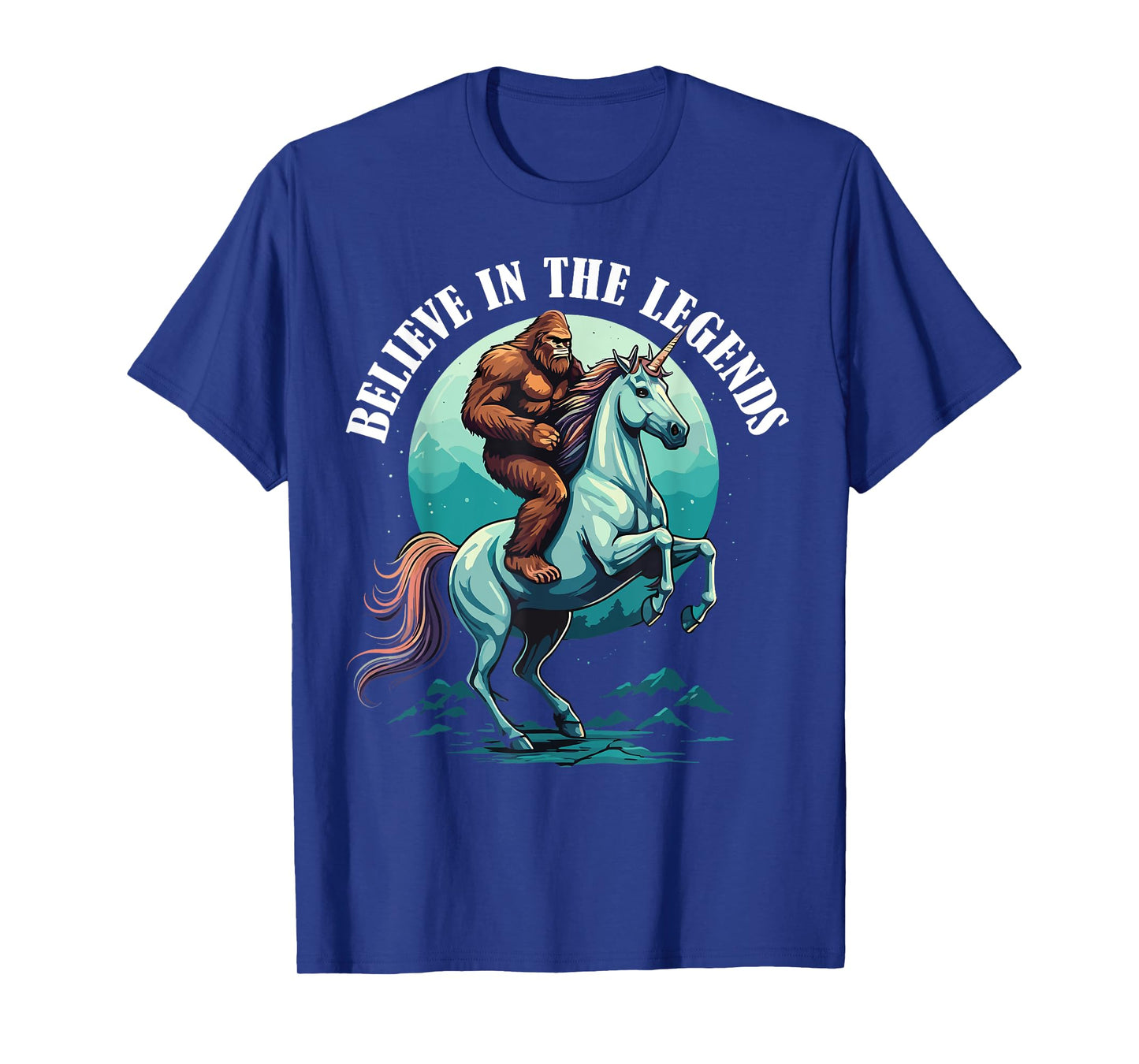 Bigfoot Riding Unicorn Funny Mythical Sasquatch Fantasy T-Shirt