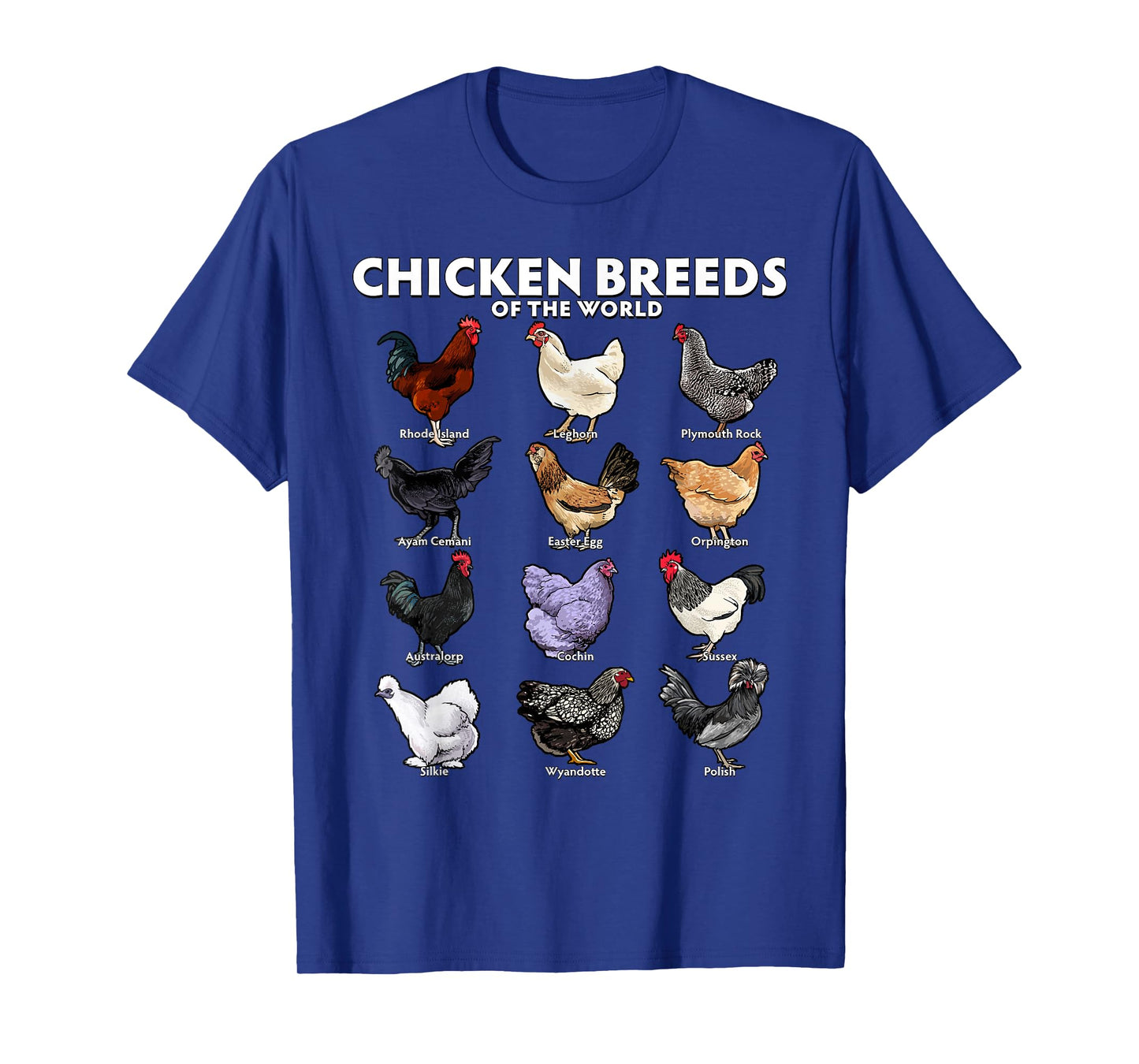 Chicken Breeds of the World Realistic Poultry Farm Chart Art T-Shirt