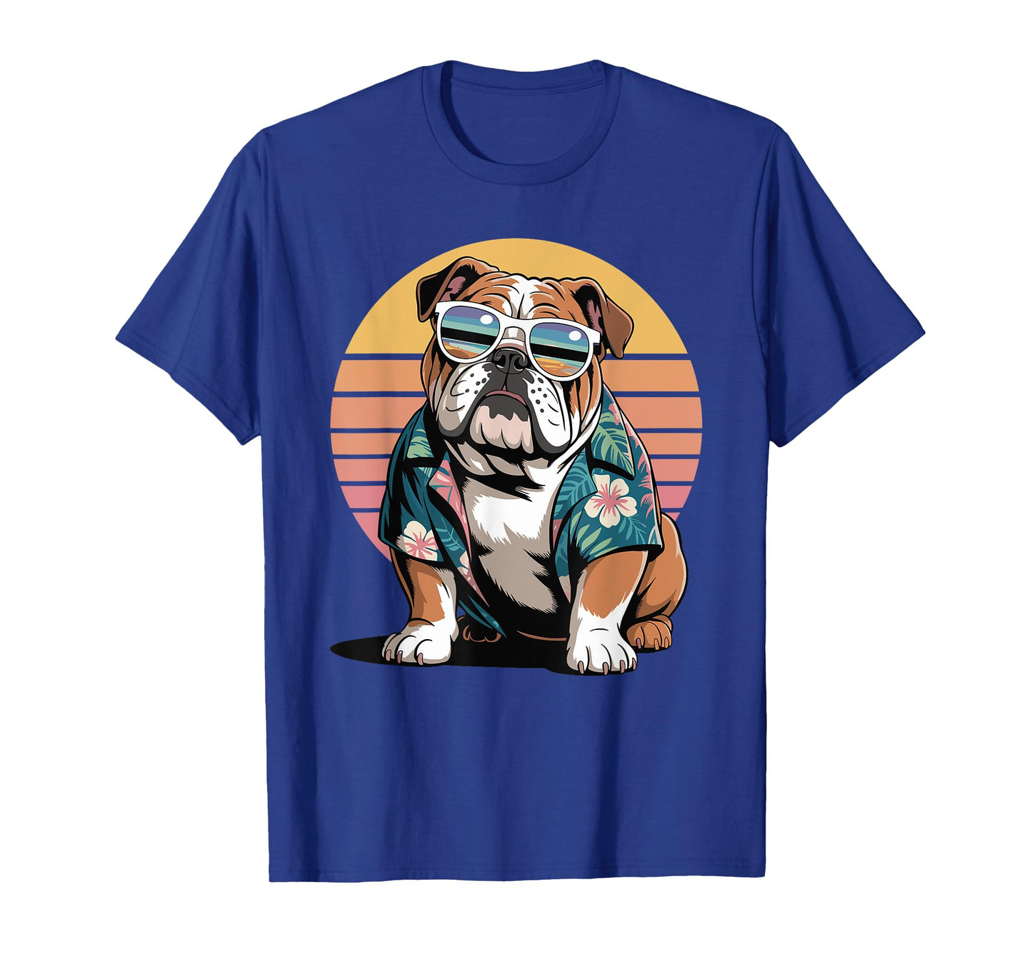 English Bulldog Sunglasses Hawaiian Beach Summer T-Shirt