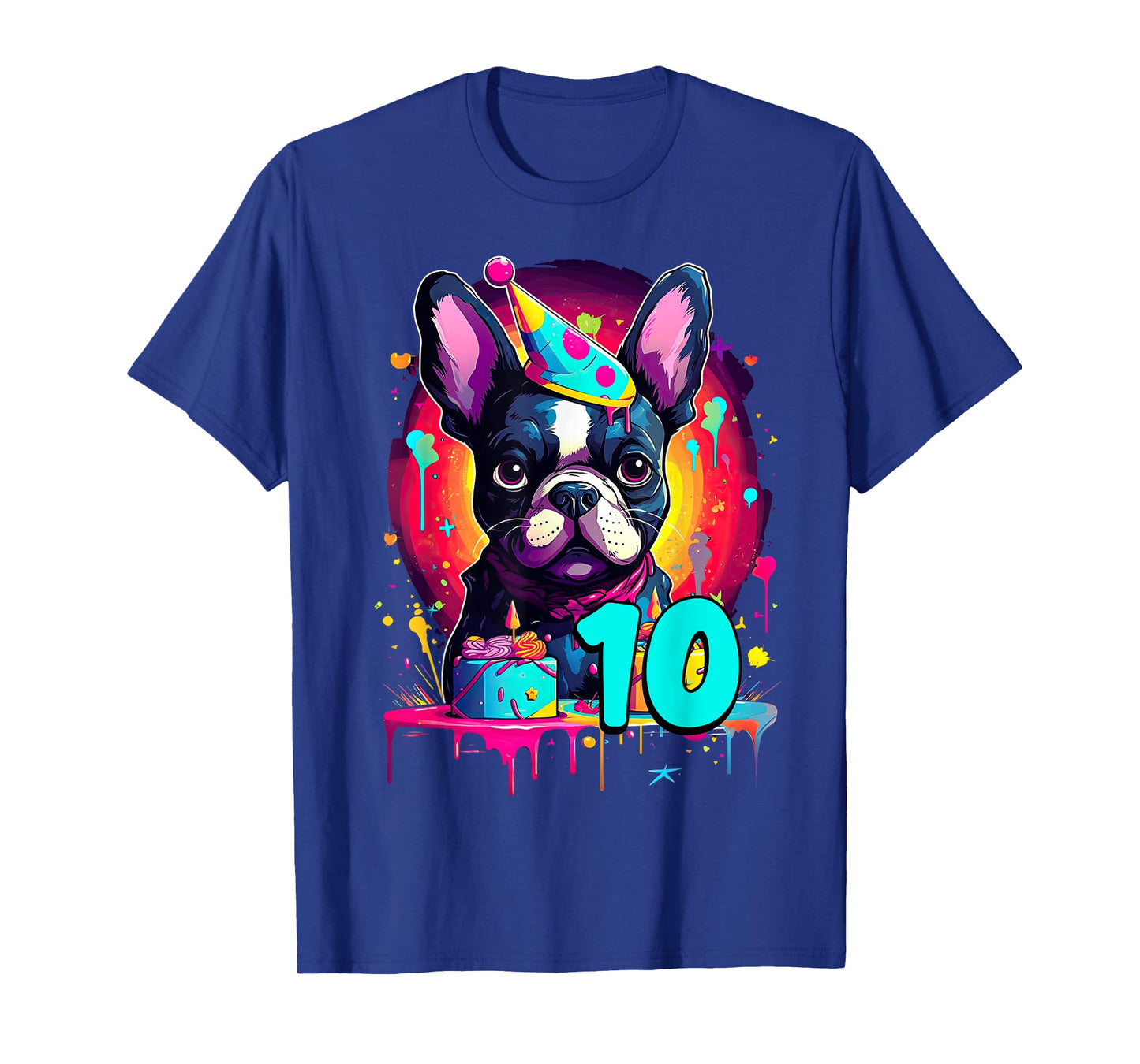 French Bulldog Dog 10th Birthday Themed Party 10 Years Old Men Women Girls Kids T-Shirt