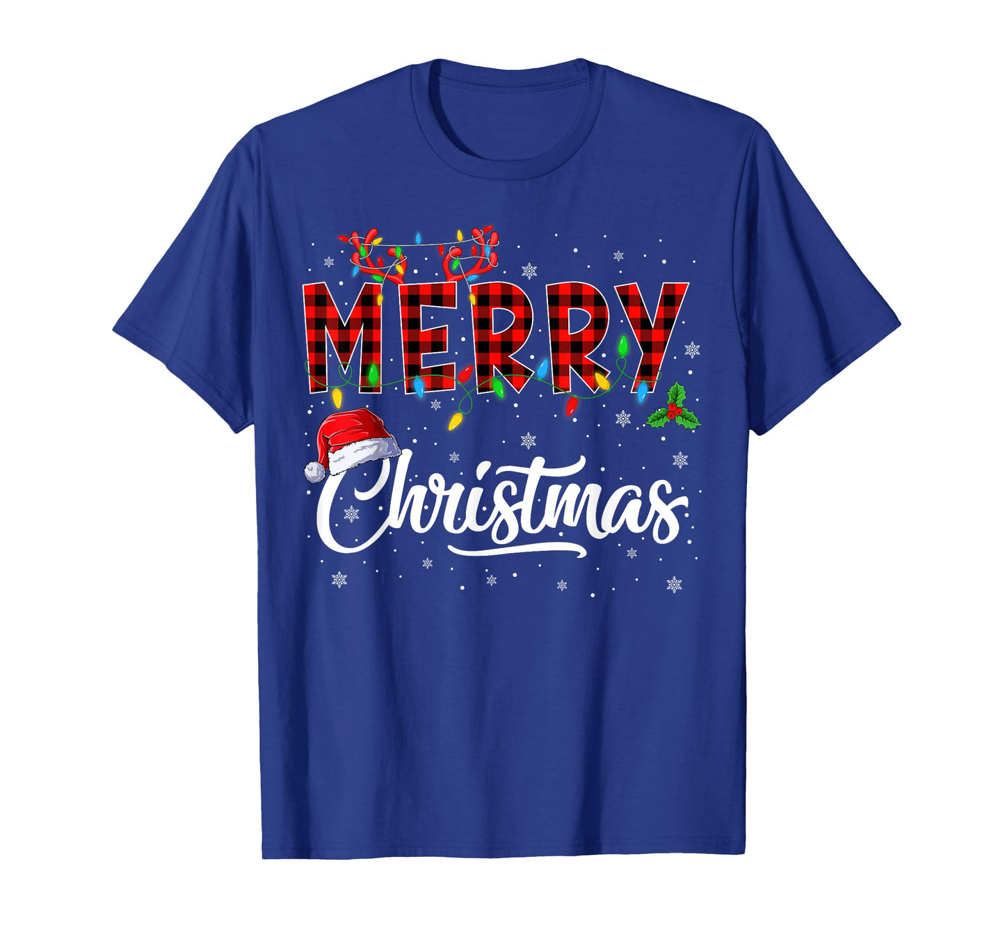 Merry Christmas Lights Santa Hat Xmas Family Men Women Kids T-Shirt