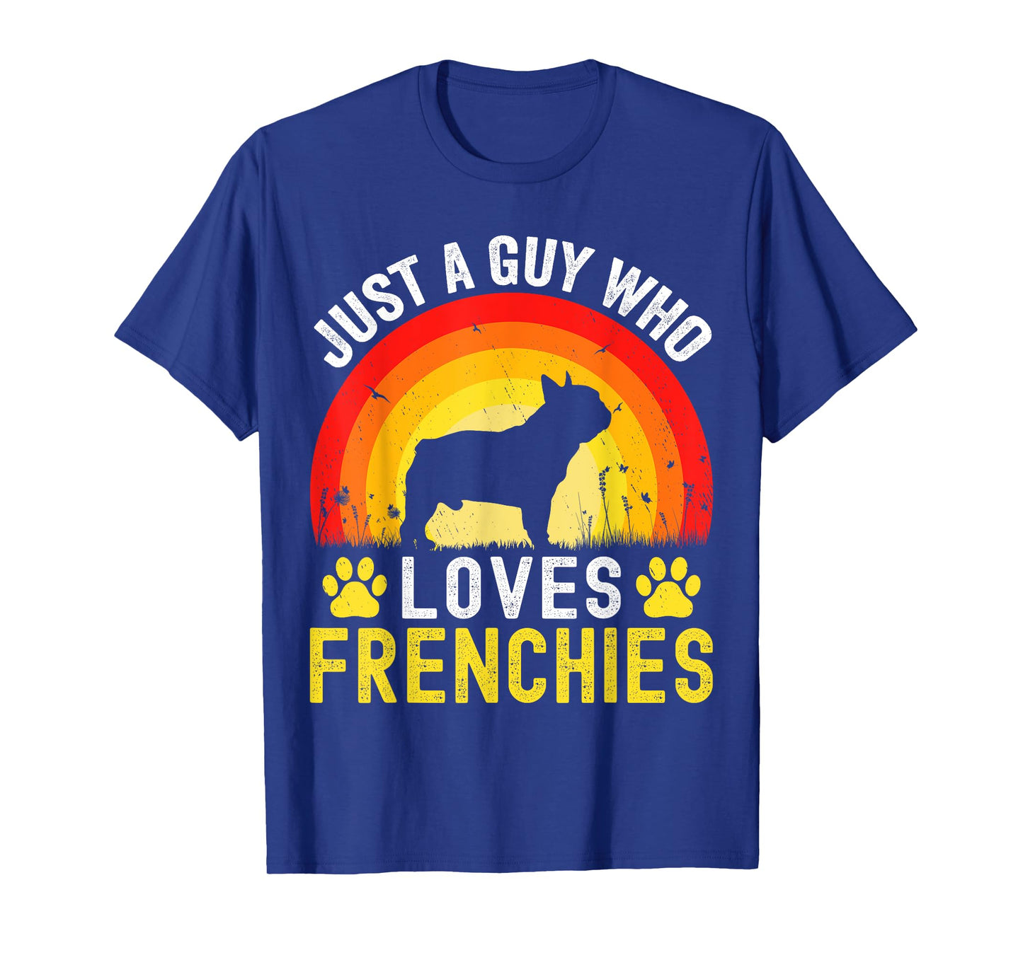 Just A Guy Who Loves Frenchies Retro Vintage Frenchie Dog T-Shirt