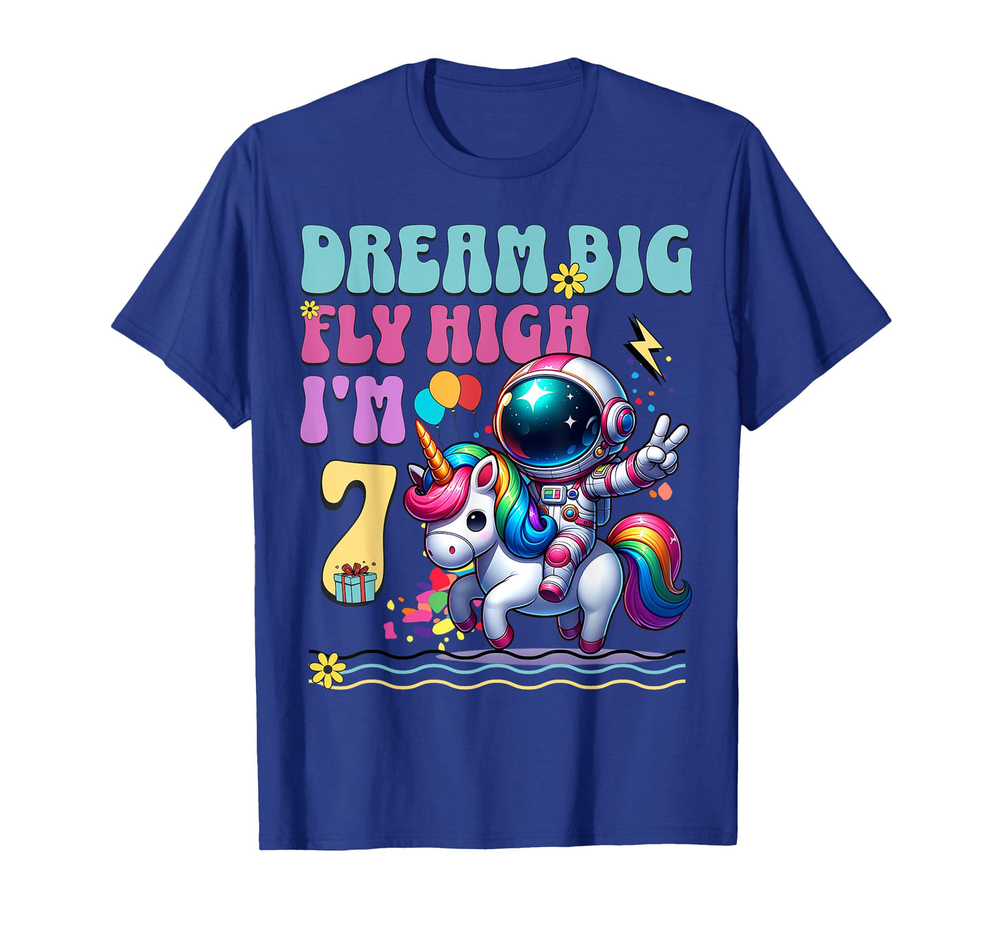 Astronaut Unicorn 7th Birthday 7 Years Space Galaxy T-Shirt