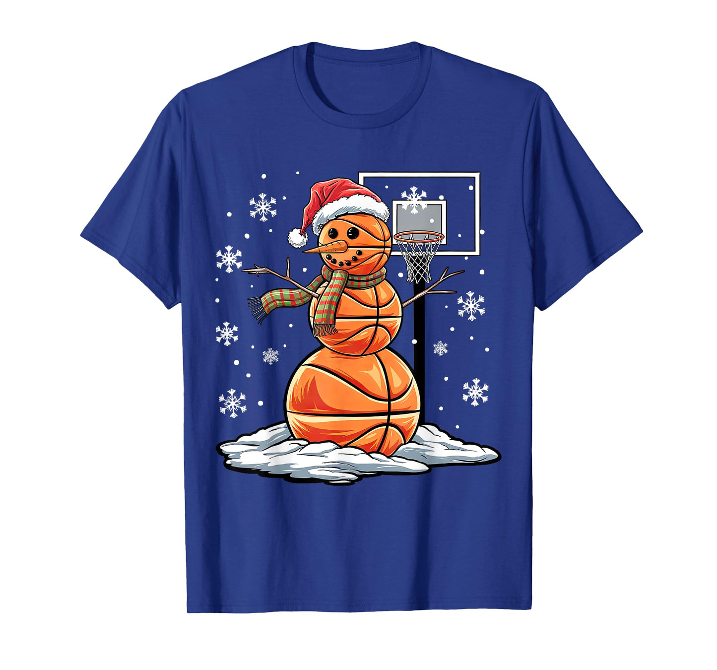Basketball Snowman Player Santa Hat Christmas Funny T-Shirt