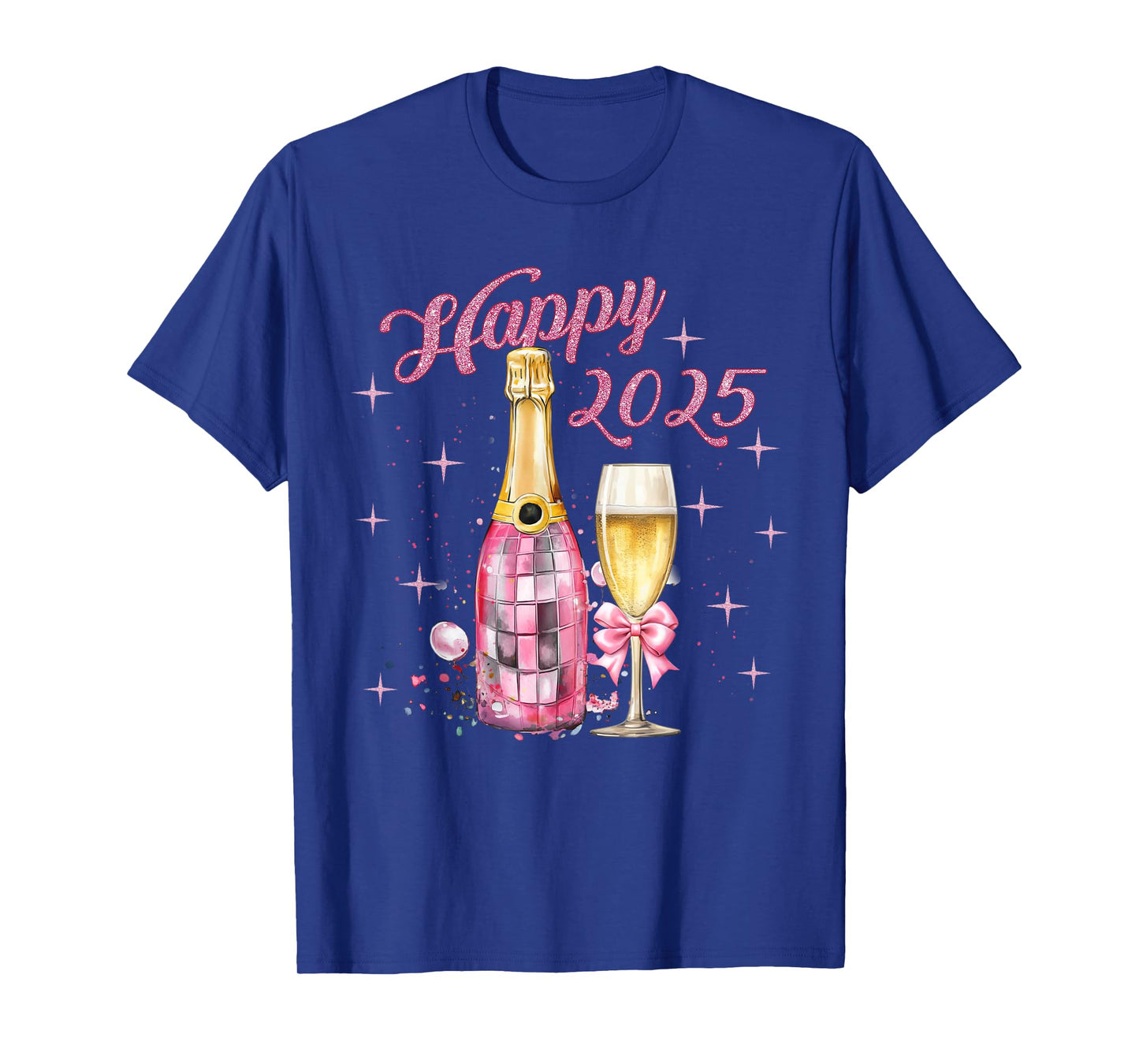 Pink Happy New Year 2025 Girly Pajama Disco Balls Outfits T-Shirt