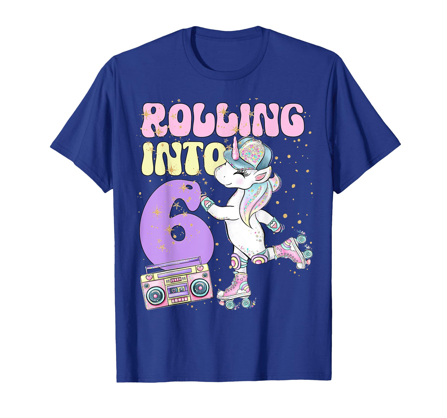 6th Birthday Roller Skate Party Unicorn Retro 90s Skating T-Shirt