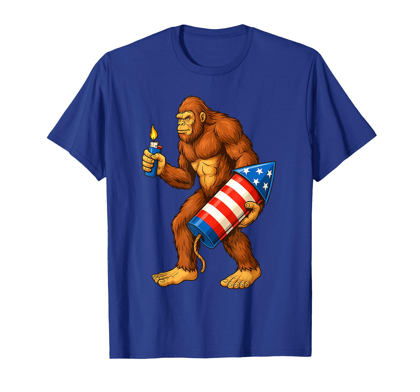 Bigfoot Fireworks 4th of July Men Sasquatch American Flag US T-Shirt