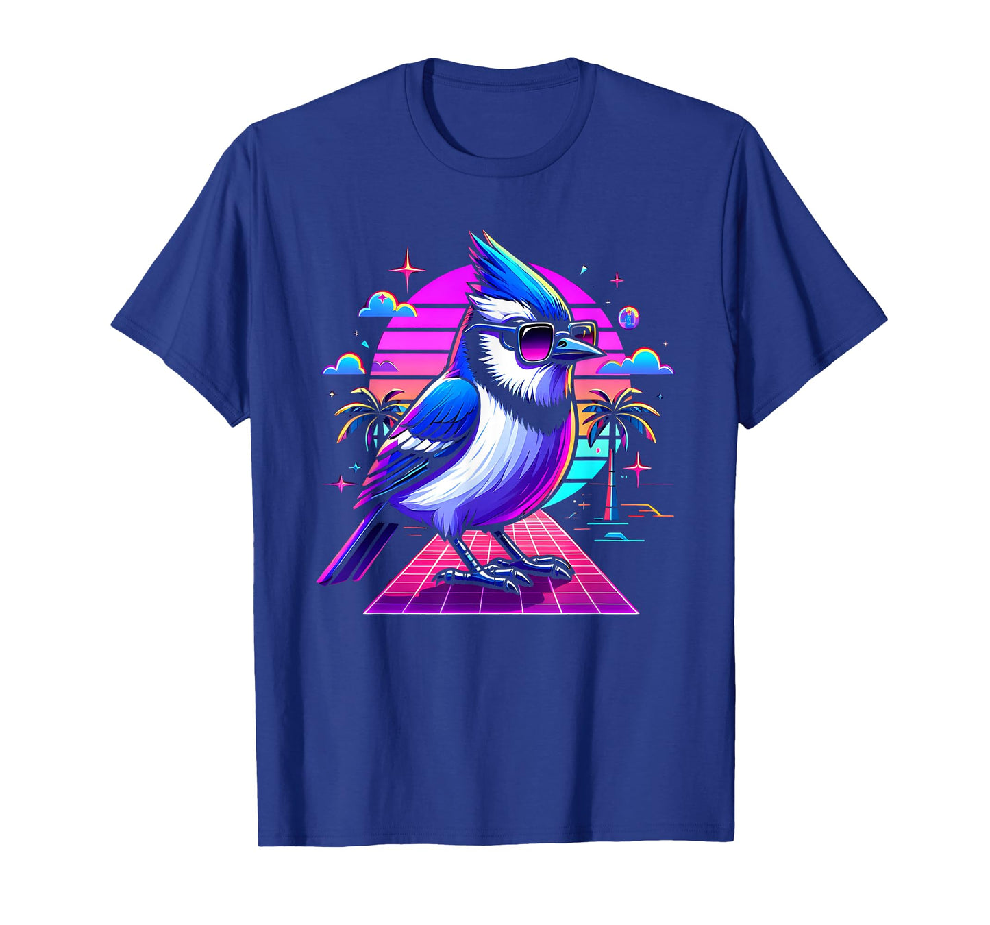 Cool Blue Jay Bird 80s Retrowave 90s Vaporwave Blue Jay Bird T-Shirt