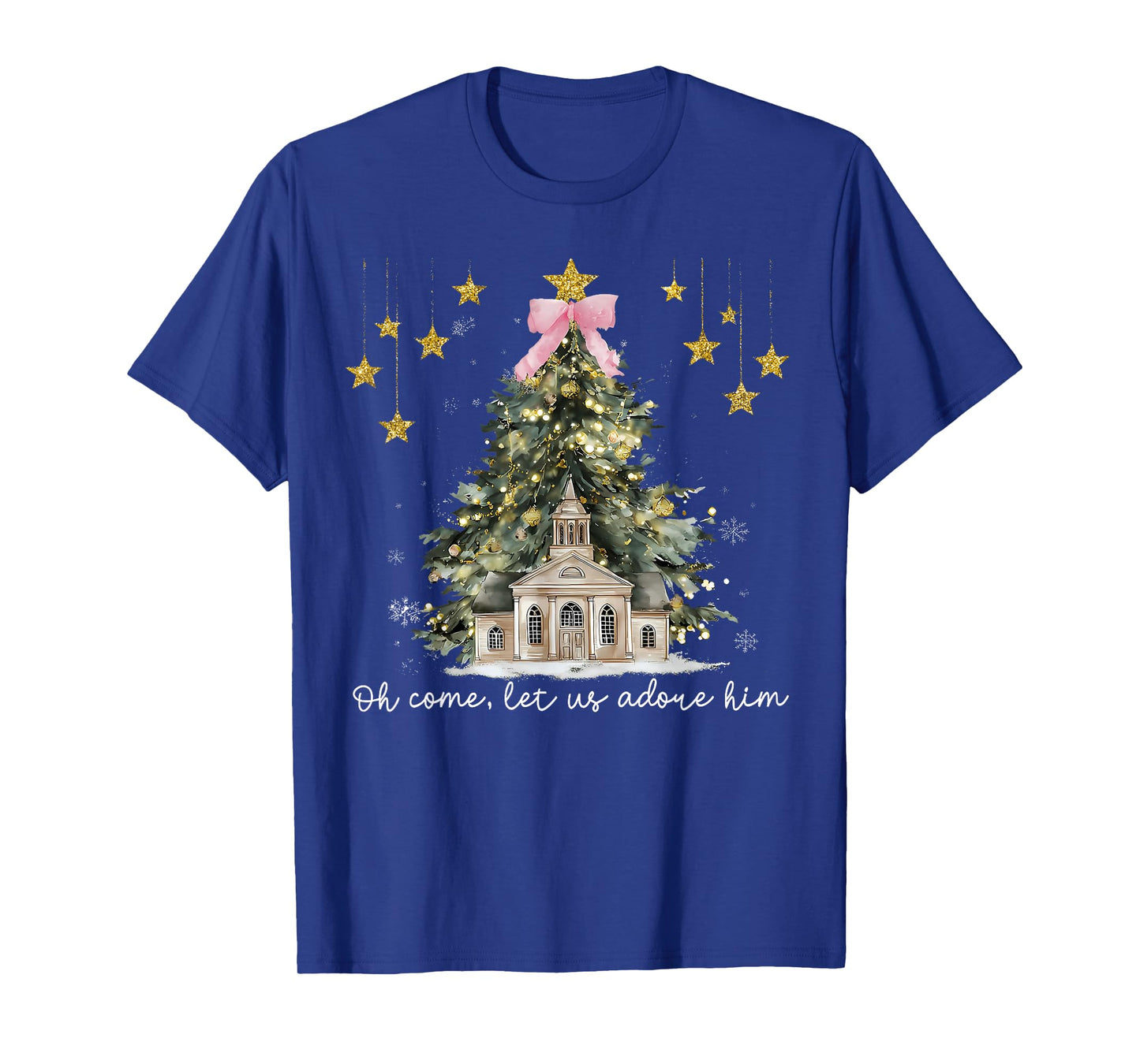Oh Come Let Us Adore Him Jesus Christmas Xmas Tree Holiday T-Shirt