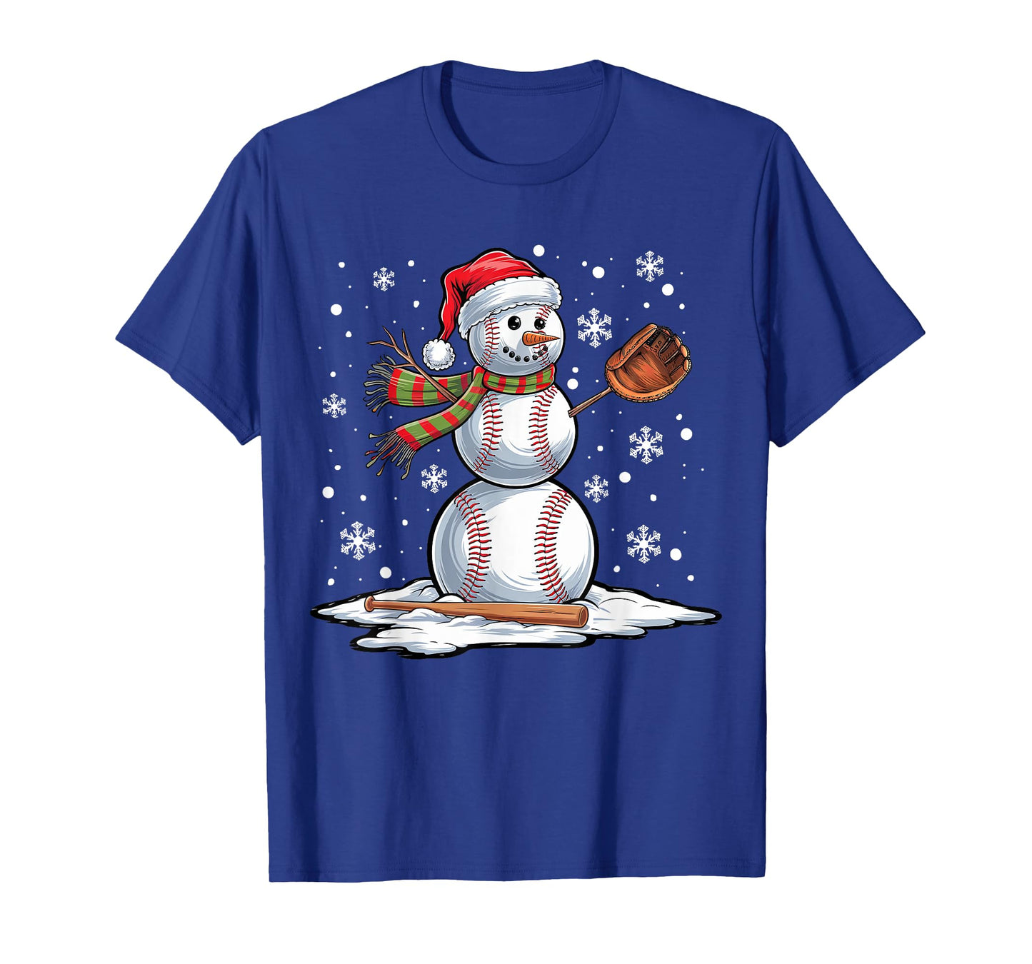 Baseball Snowman Baseball Player Santa Hat Christmas Funny T-Shirt