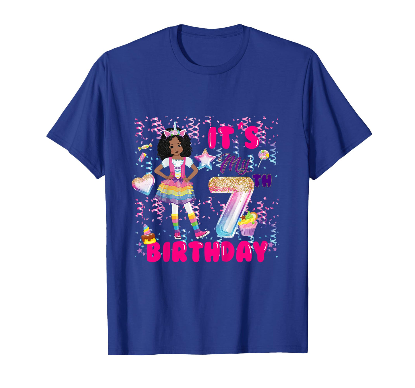 7th Birthday shirt Girls 7 yr African American 7th B-day T-Shirt