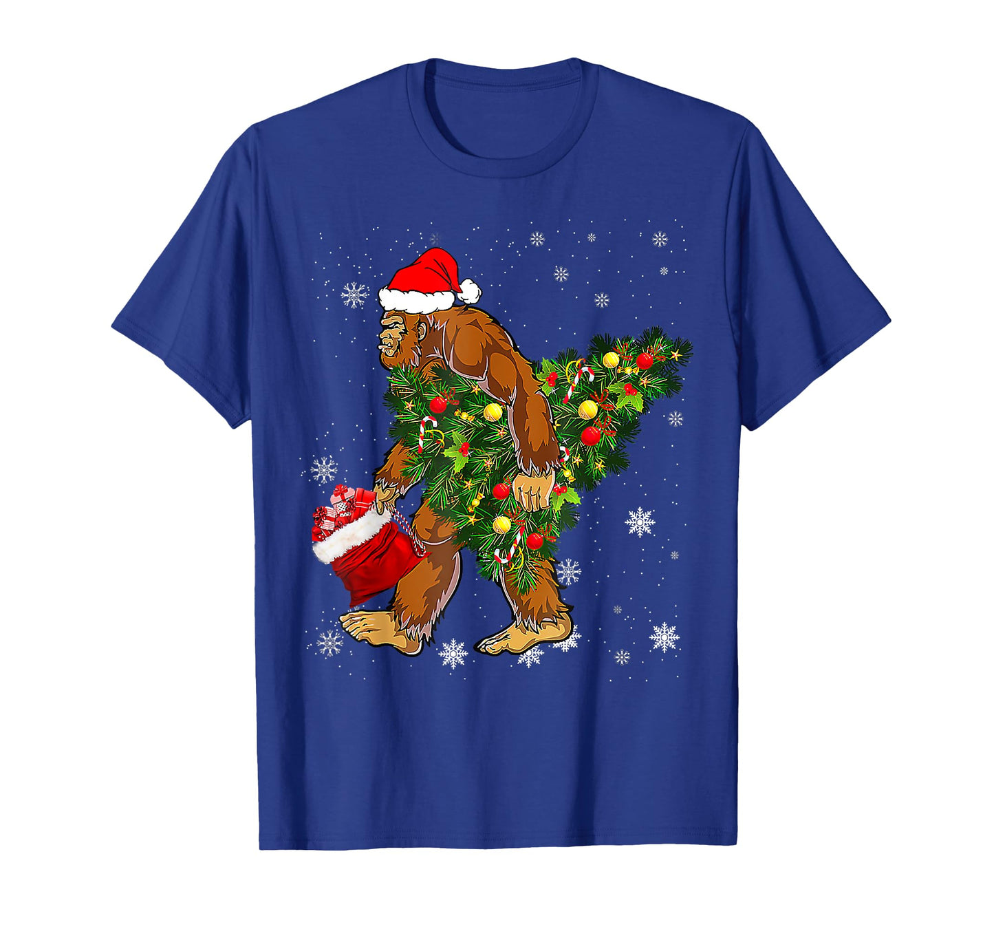 Bigfoot Carrying Christmas Tree Sasquatch Believer Pajama T-Shirt