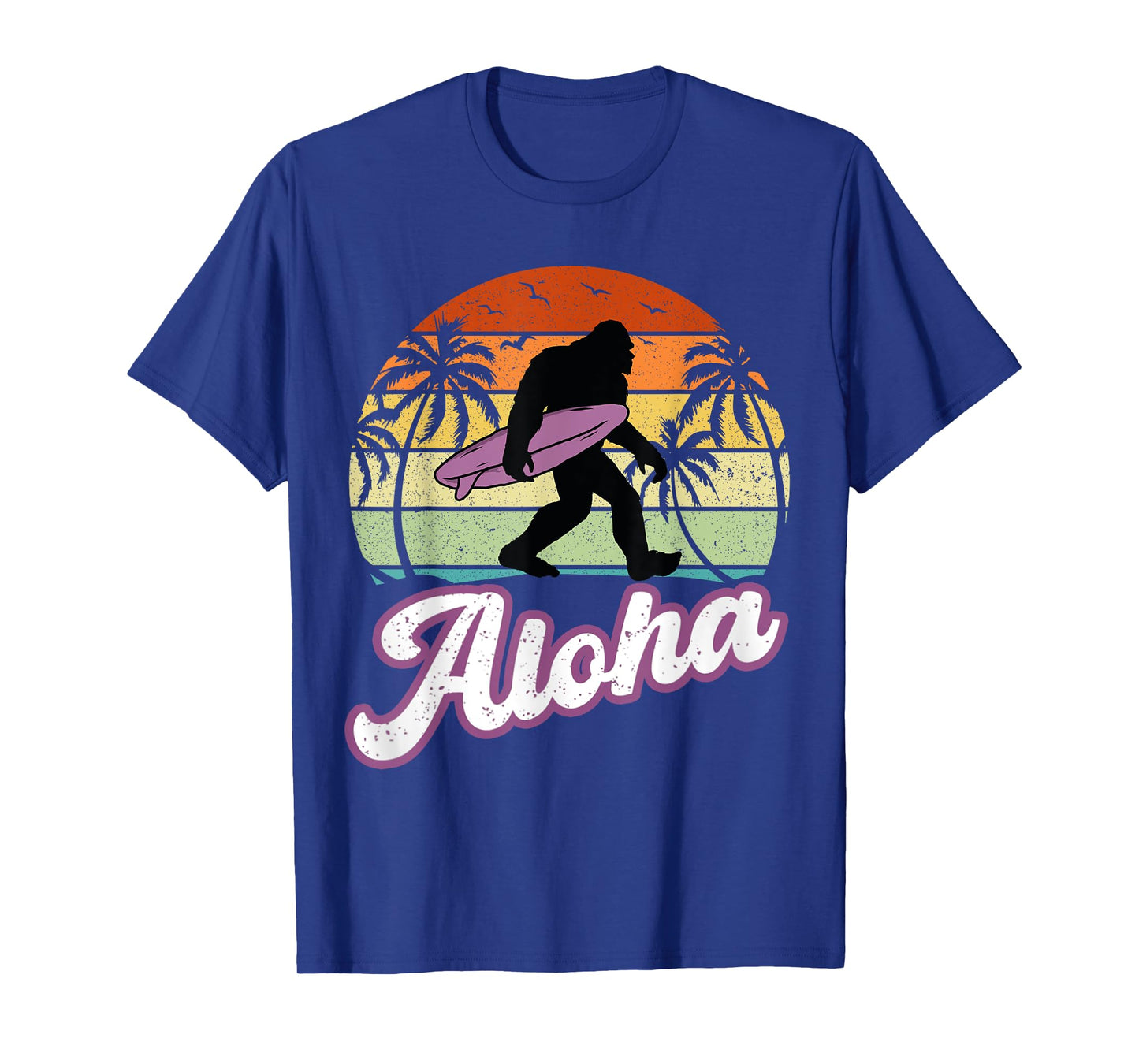 Aloha Bigfoot Cradling Surfboard Sasquatch in Hawaii Vintage T-Shirt