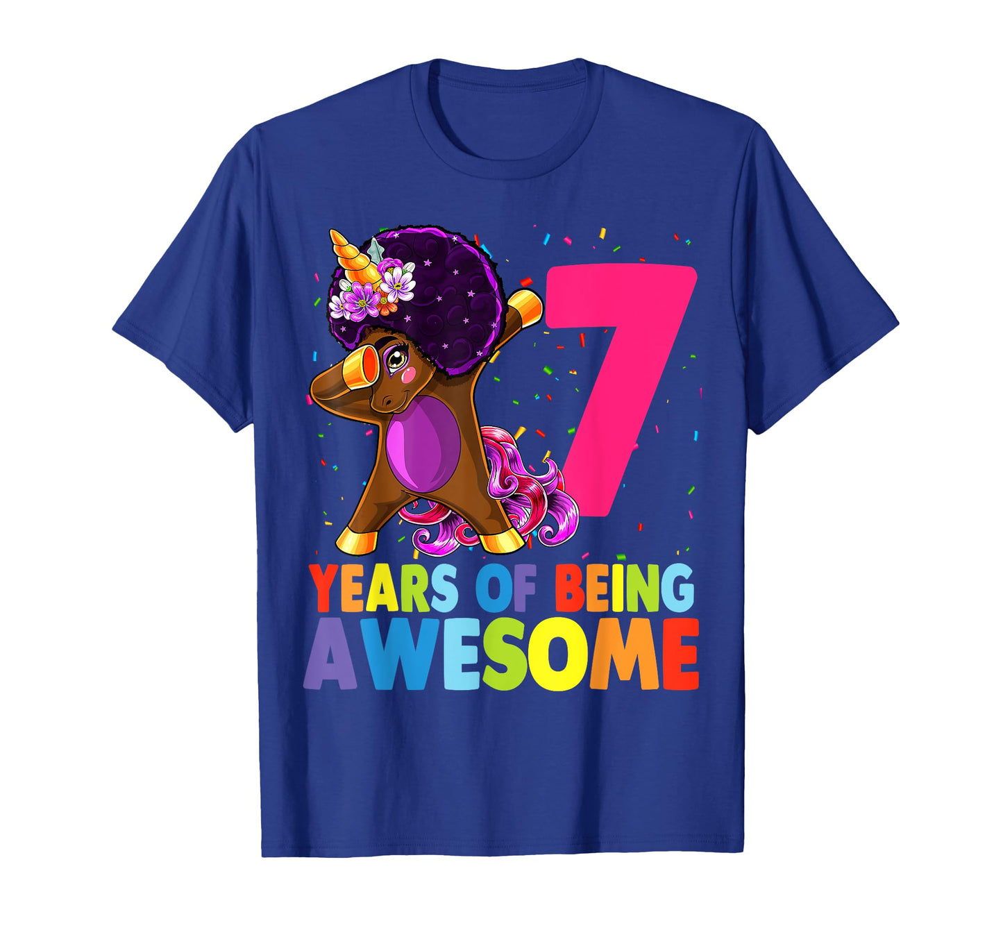 7th Birthday Dabbing Unicorn Afro Party Gift 7 Years Old T-Shirt