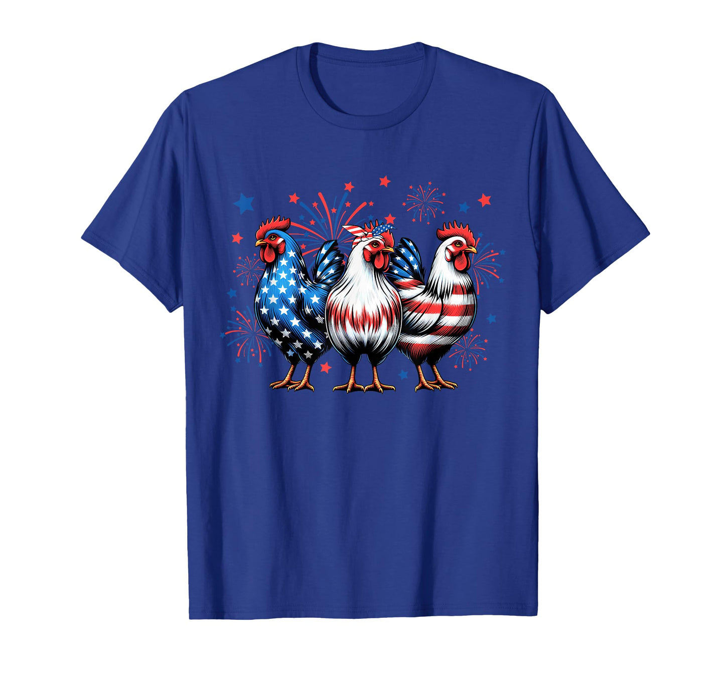 Patriotic Firework Red White Blue Chicken USA Flag July 4th T-Shirt