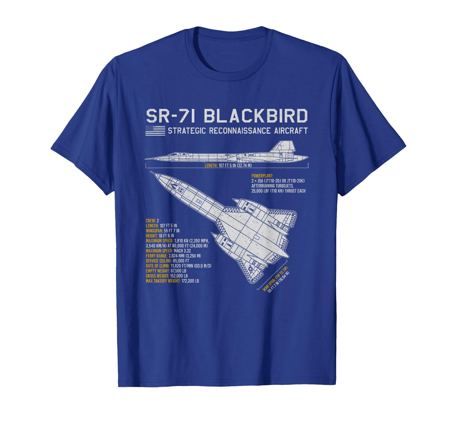 SR-71 Blackbird Aircraft Spy Plane Blueprint Data T-Shirt