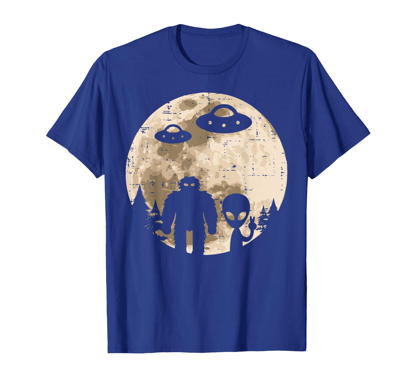 Alien UFO Bigfoot Moon Funny Sasquatch Yeti Men Women Kids T-Shirt