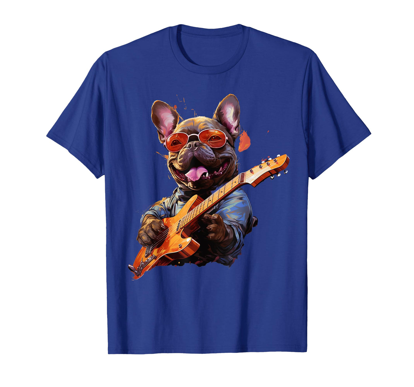 Funny Rock French Bulldog Playing Guitar T-Shirt for Men Women Girls Kids