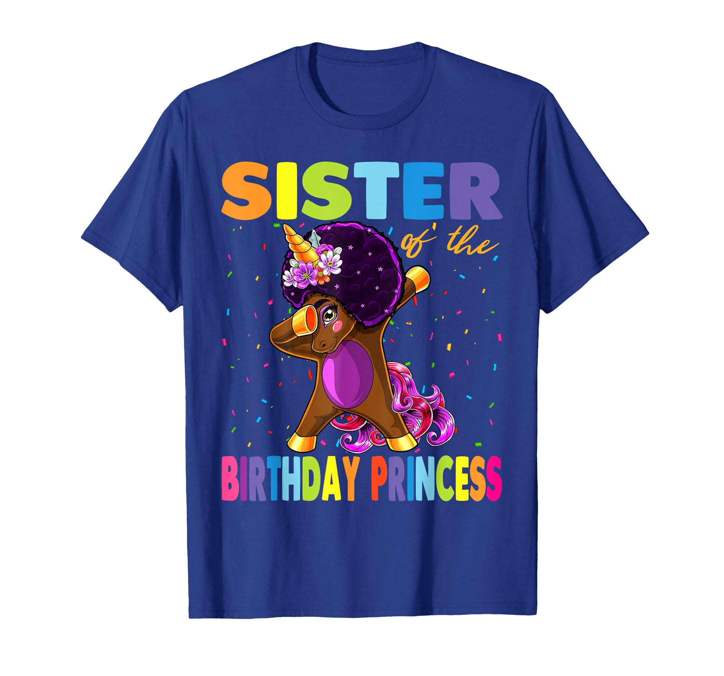Dabbing Unicorn Afro Sister of the Birthday Princess T-Shirt