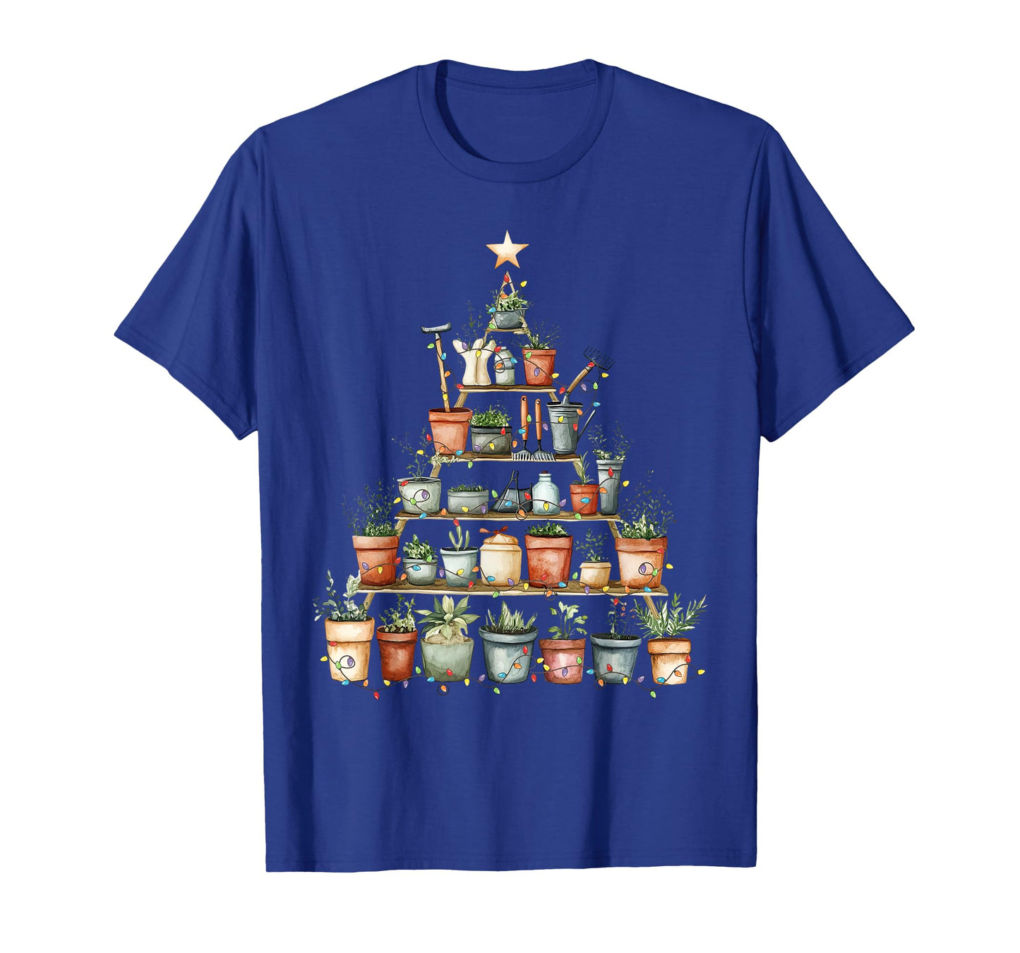 Potted Plant Christmas Tree Lights Gardening Gardener Xmas T-Shirt