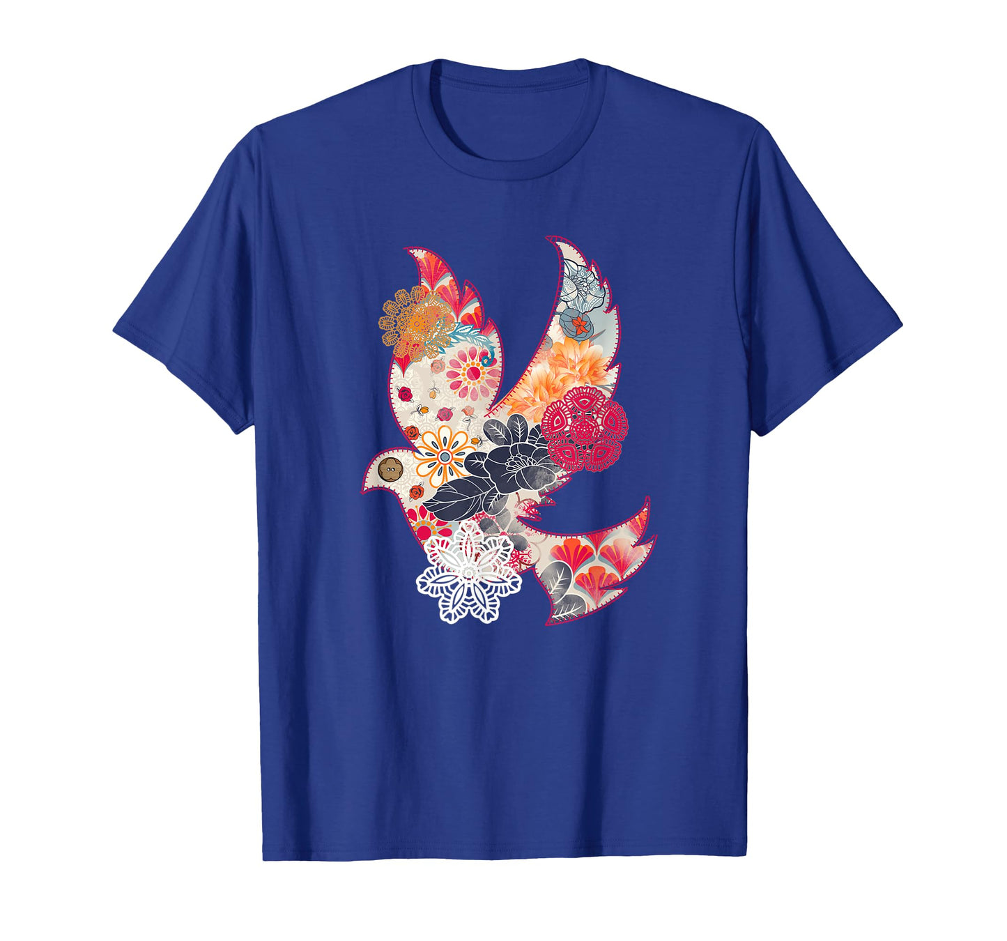 Beautiful Dove Bird Flying Floral Flower Pattern Artwork T-Shirt