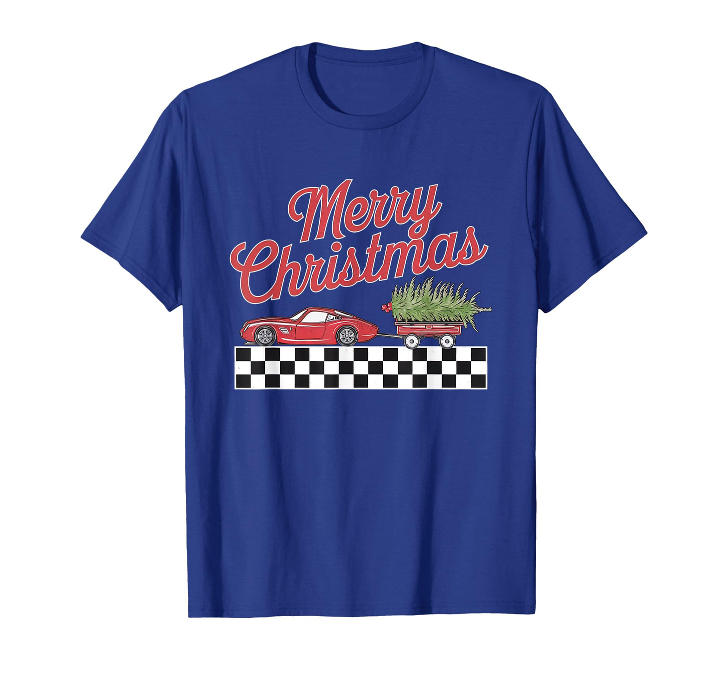 Racing Merry Christmas Race Car Pulling Wagon Christmas Tree T-Shirt