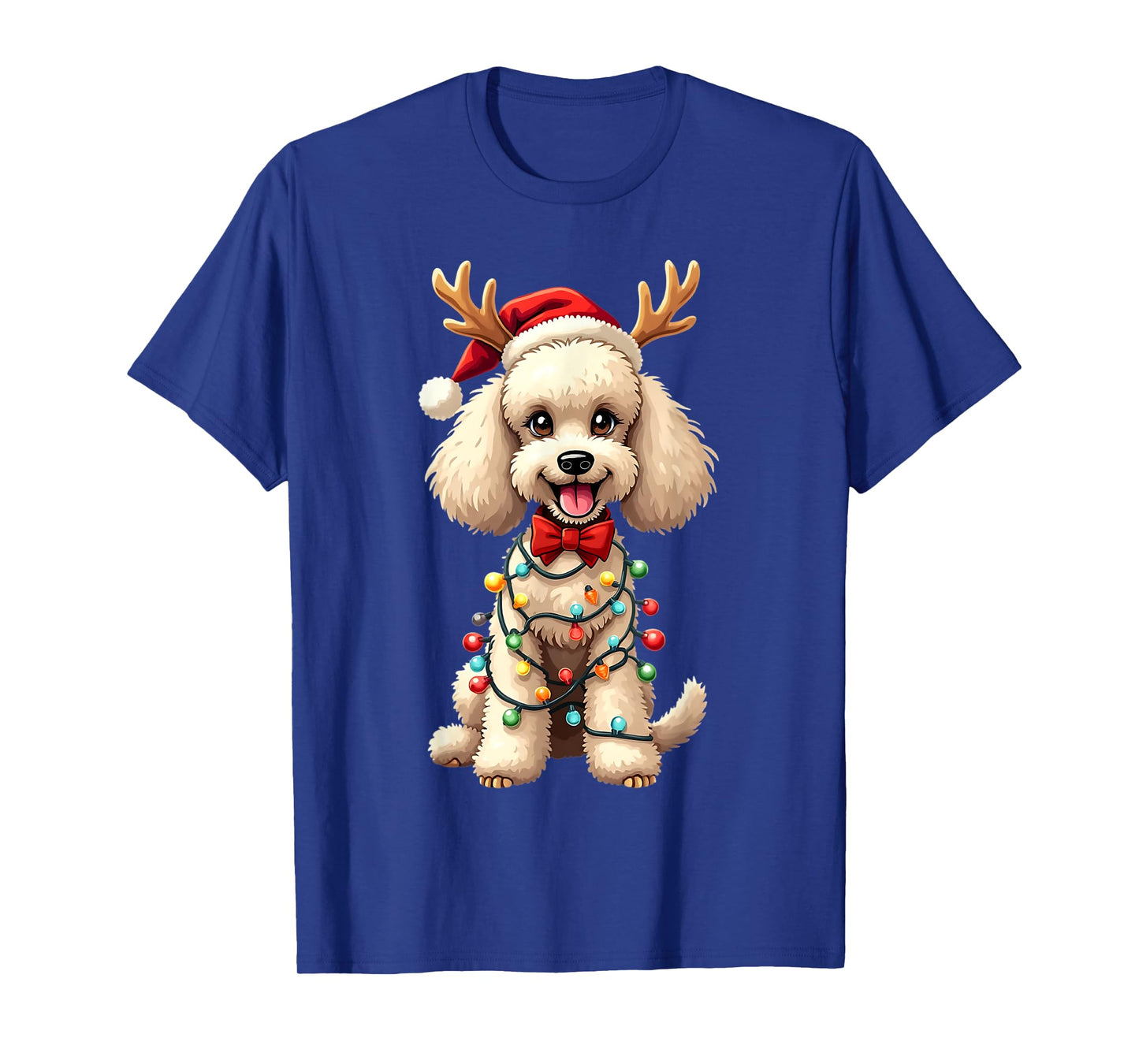 Santa Poodle Reindeer Light Christmas Funny Poodle Pajama T-Shirt