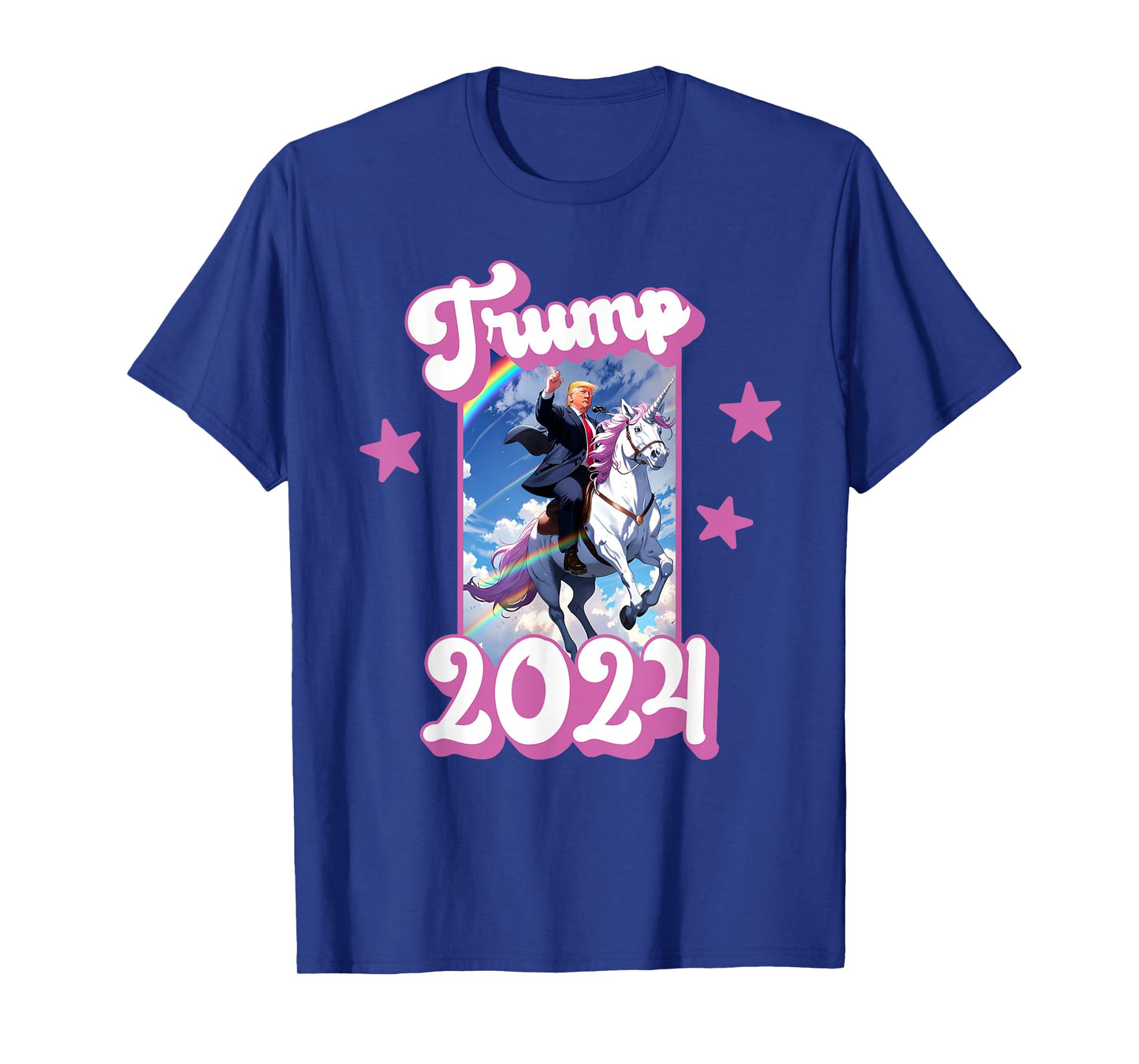 Funny Donald Trump Riding an Unicorn. Pink Trump 2024 Girl T-Shirt