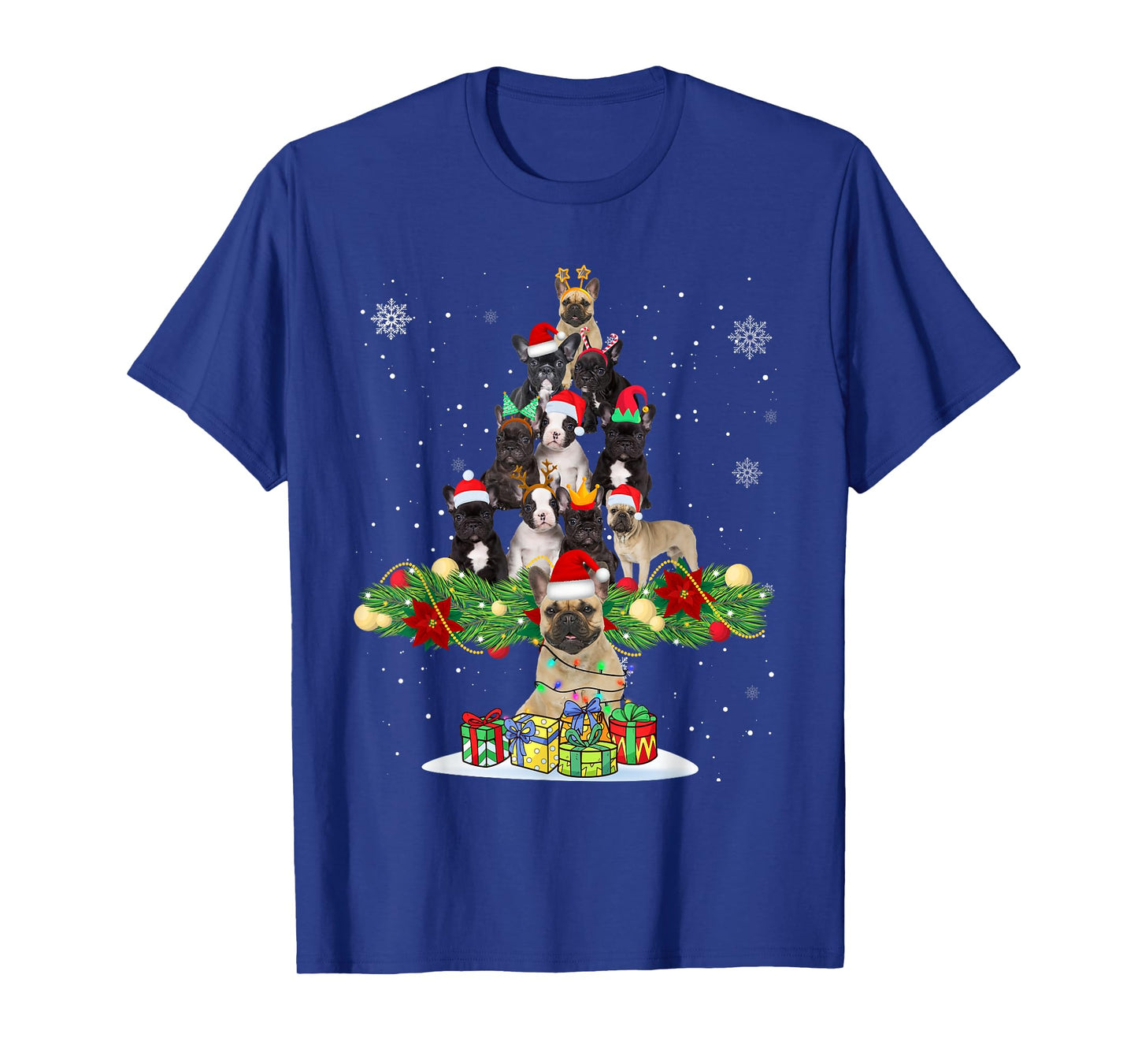 Ugly Sweater Christmas Tree French Bulldog Dog Xmas Lights Men Women Kids T-Shirt