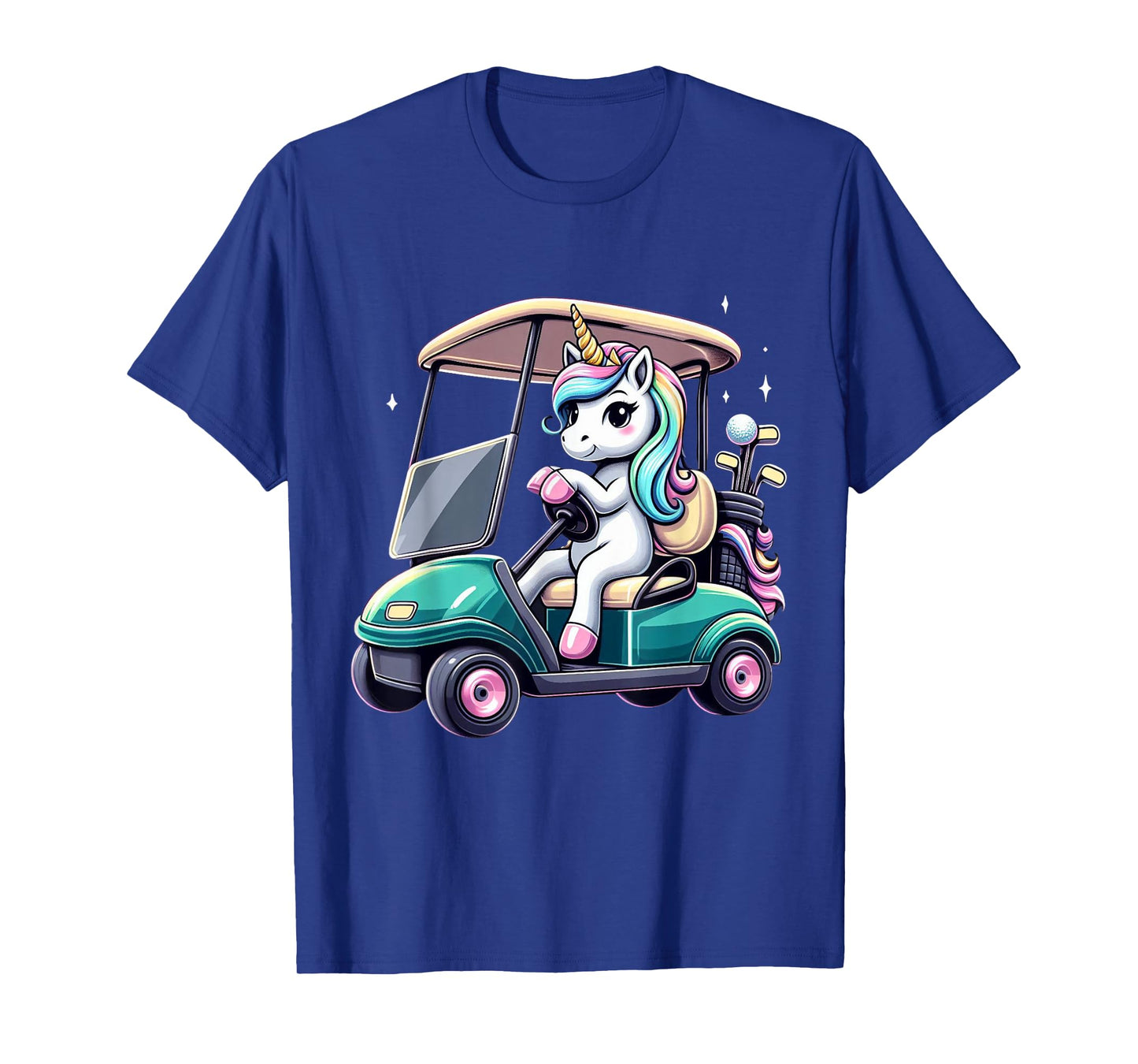 Unicorn Riding Golf Cart Boys Girls Women Kids Teens Rainbow T-Shirt