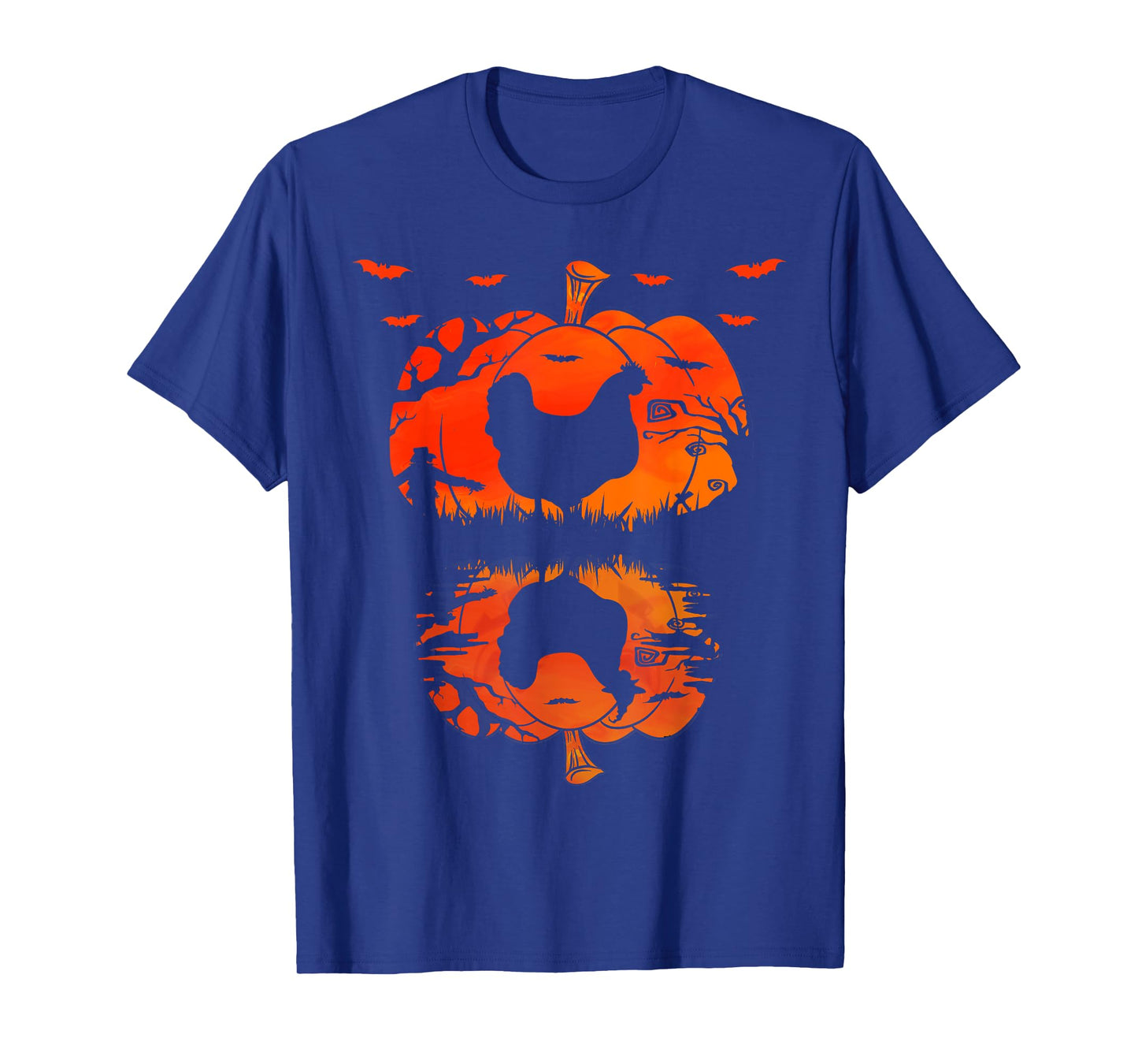 Chicken Silhouette Pumpkin Halloween Funny Chicken Witch T-Shirt