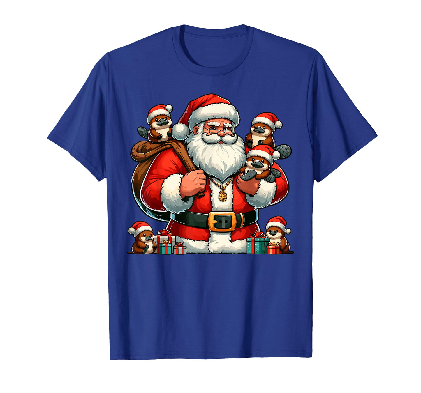 American Santa Claus Holding Platypus Present Xmas T-Shirt