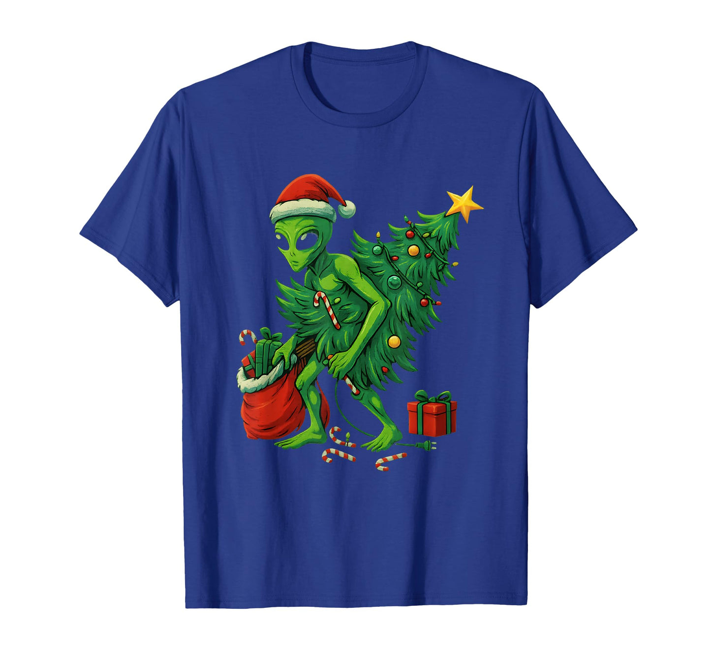 Alien Christmas Tree Lights Xmas Gifts Boys Men T-Shirt