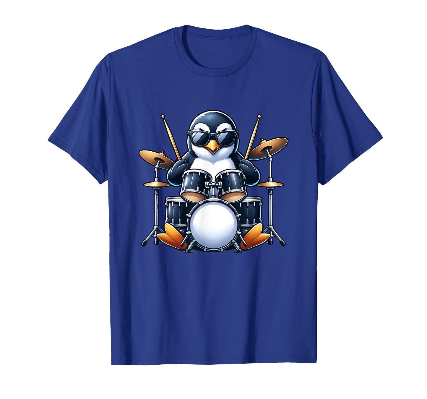 Penguin Playing Drums Rock Band Musician Funny Winter Theme T-Shirt