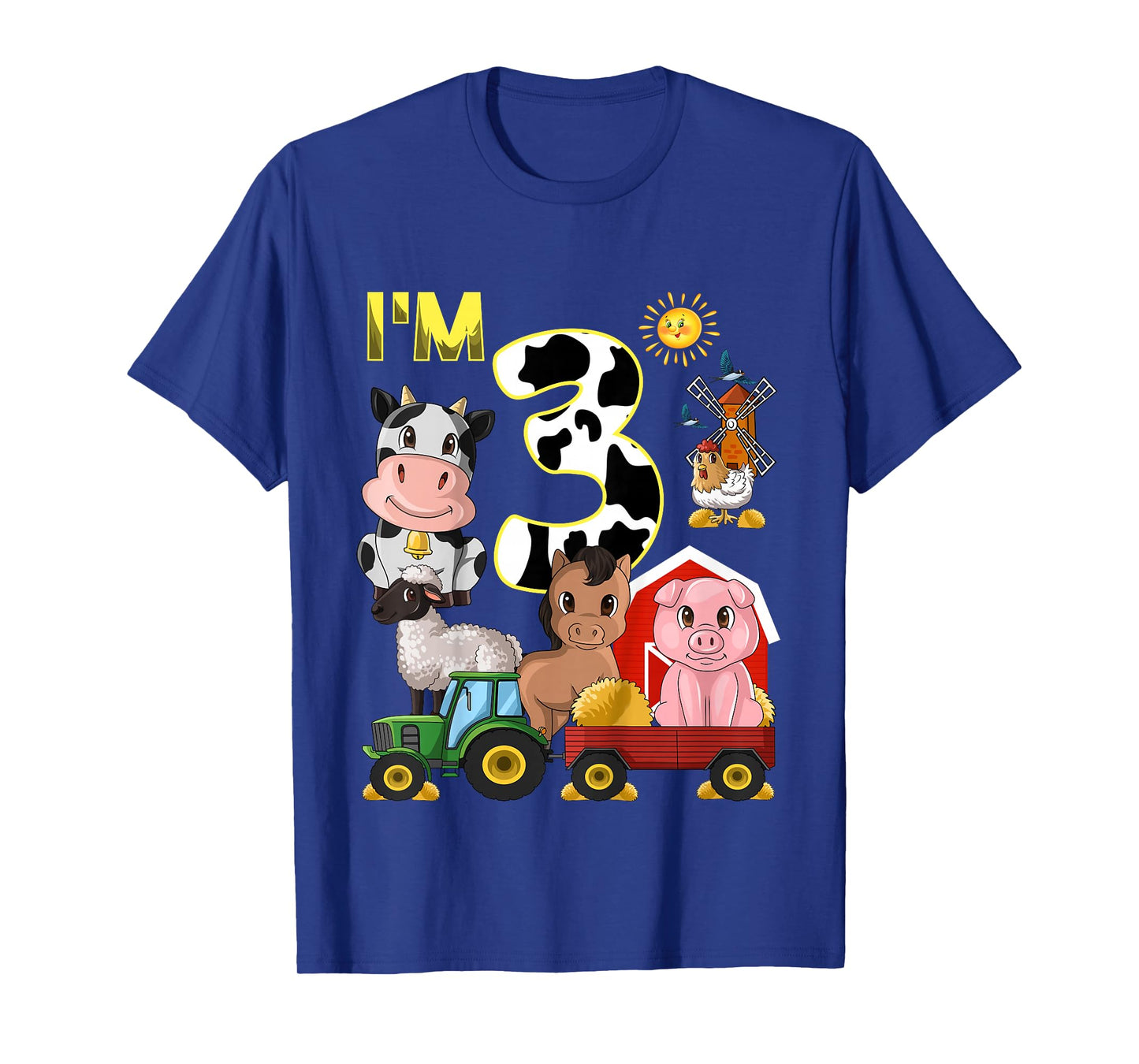 Farm Animals Tractor 3rd Birthday 3 Year Old Birthday Party T-Shirt