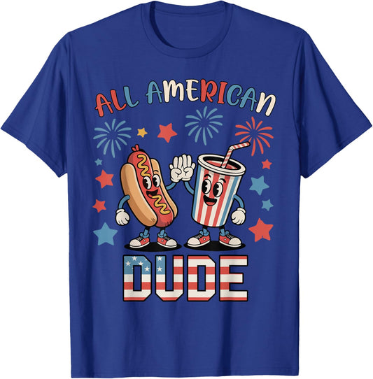 Kids All American Dude Hotdog 4th July Boy Toddler Patriotic T-Shirt