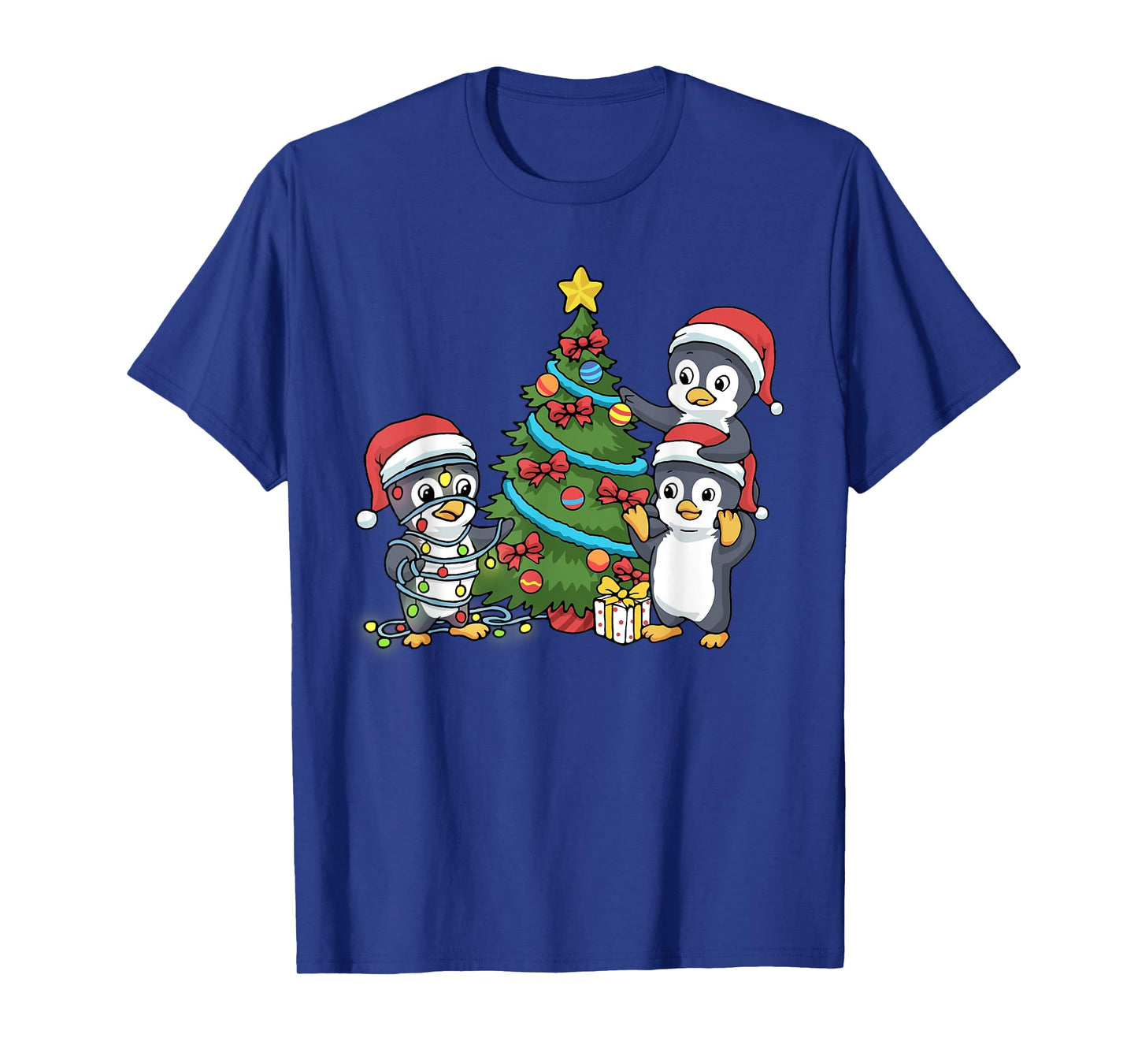 Kids Christmas Penguin Tshirt Christmas Tree Lights Baubles T-Shirt