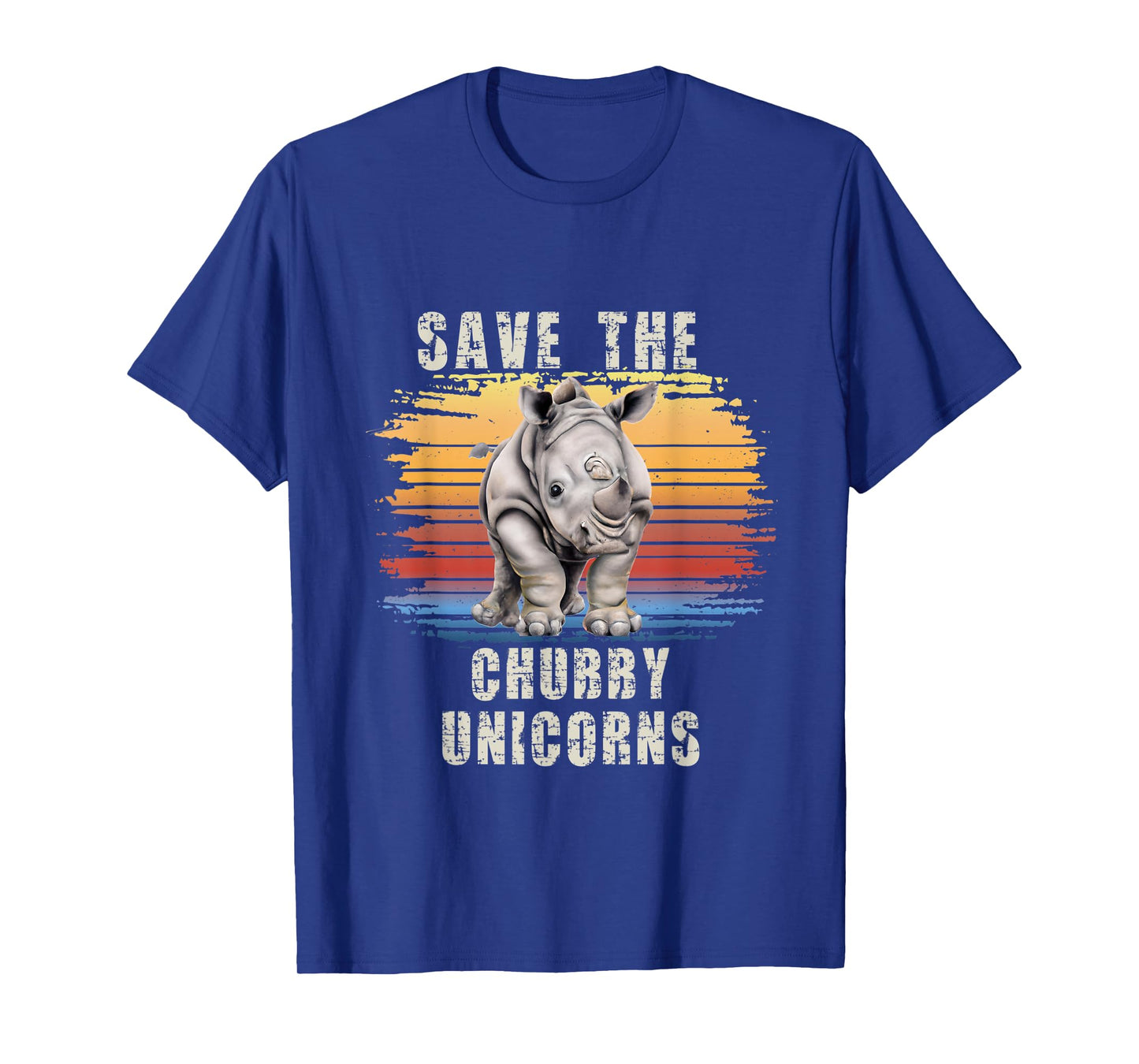 Save The Chubby Unicorns Retro Sunset Rhino Funny T-Shirt