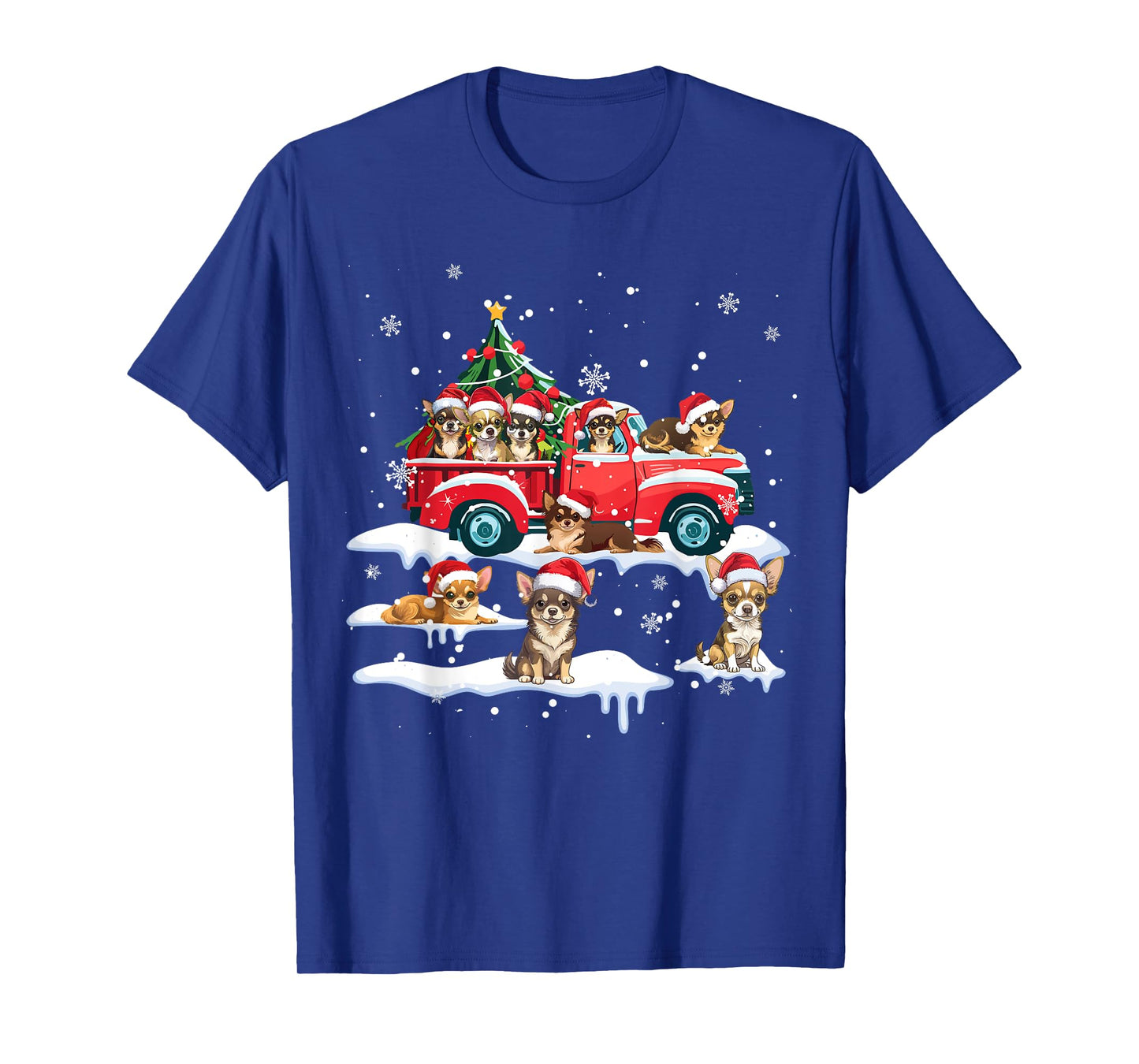 Chihuahua Dog Riding Red Truck Ugly Sweater Merry Christmas T-Shirt