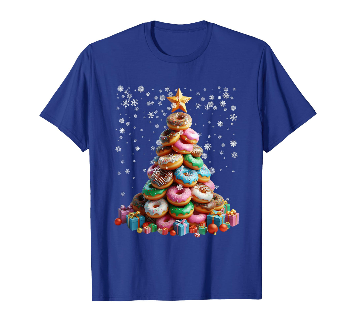 Funny Donuts Christmas Tree Lights Xmas Pjs Sweet Cake T-Shirt