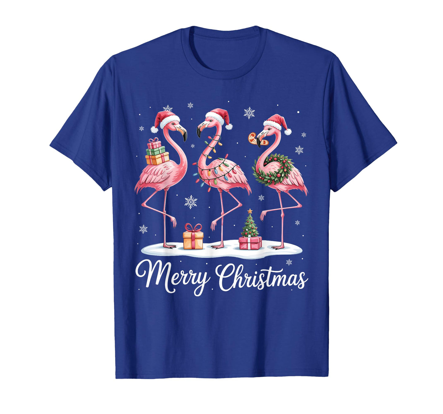 Merry Christmas Cute Flamingo Santa Snow Xmas Lights Pajamas T-Shirt