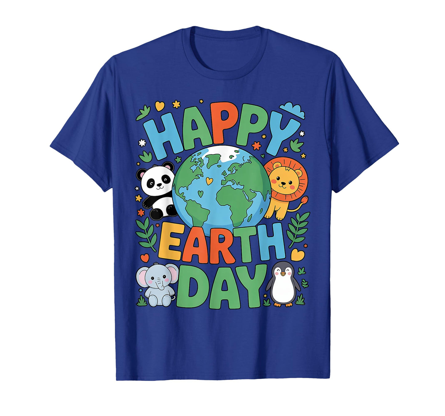 Smiling Earth Surrounded by Baby Animals Happy Earth Day T-Shirt