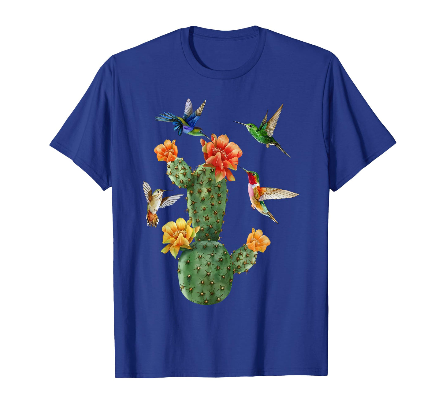 Watercolor Cacti Hummingbird Flower Botanical Gardener Women T-Shirt